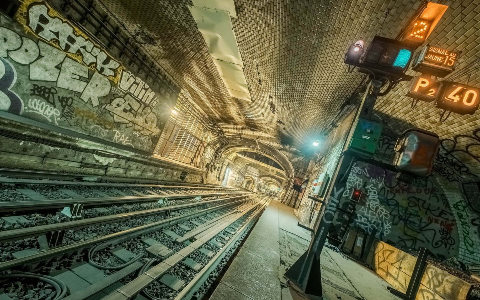 Metro, subway tunnel, graffiti-covered walls, HD Desktop Wallpaper