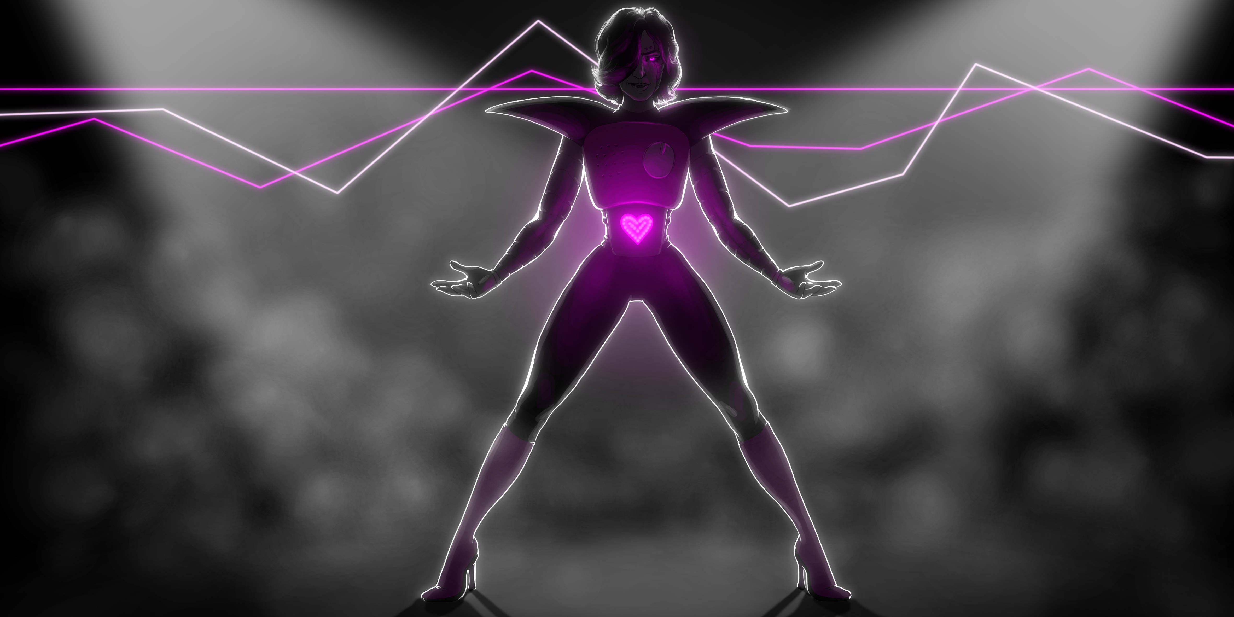 Mettaton, neon-purple, heart emblem, 4K Desktop Wallpaper