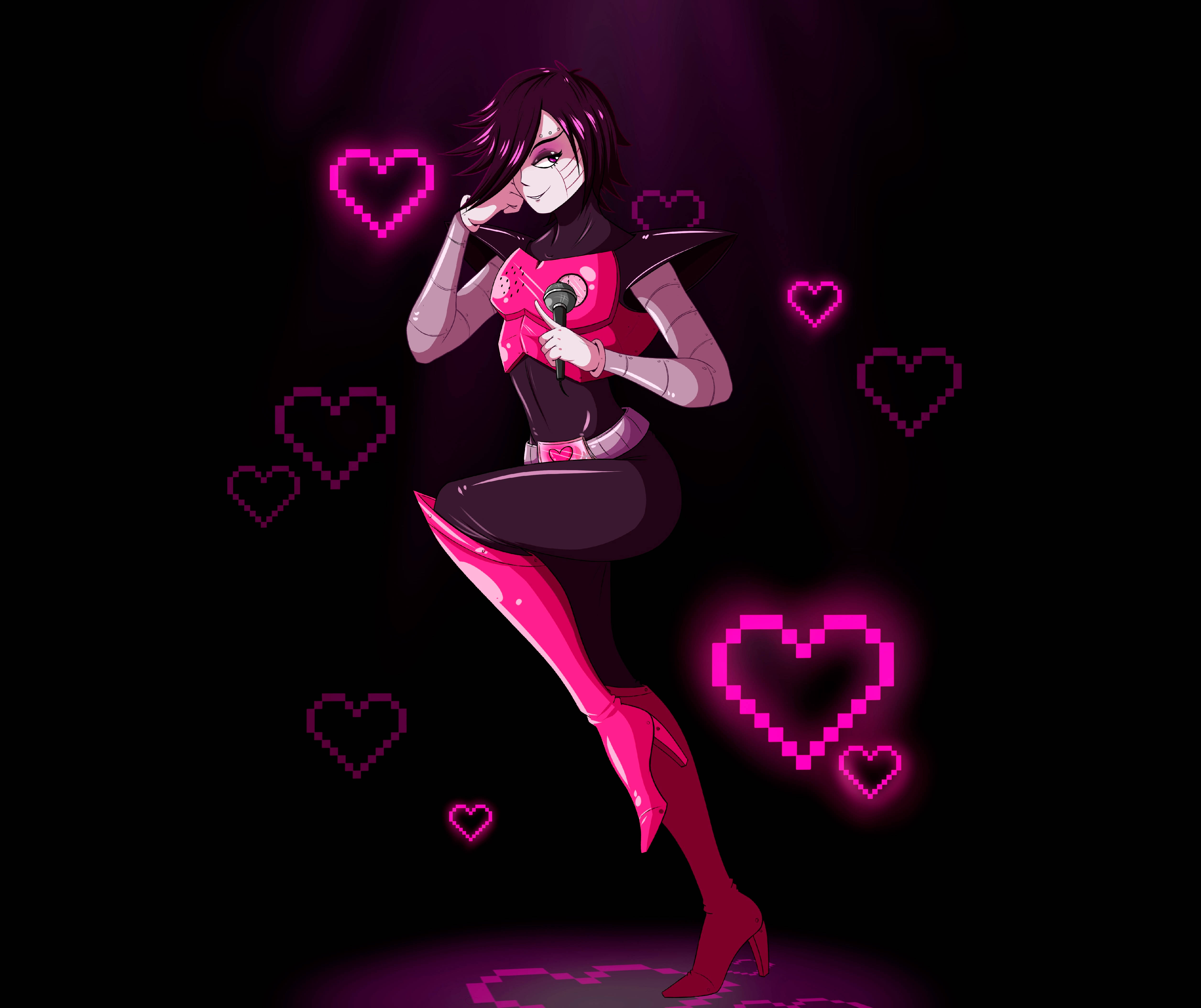 Mettaton, pixel-art, pink and black, 4K Desktop Wallpaper