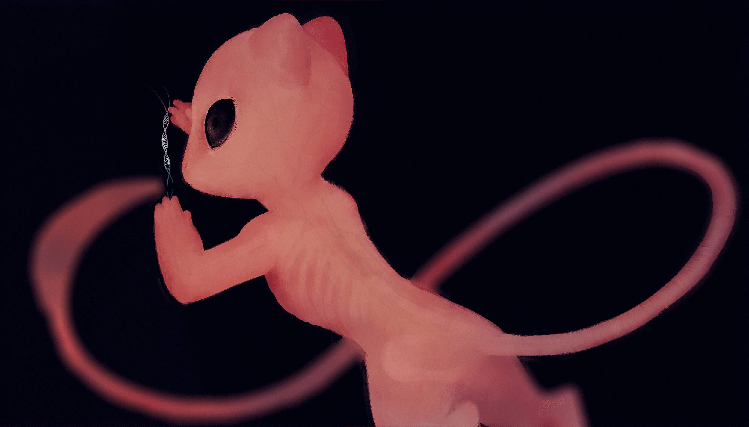 Mew, glowing pink, anime cat-like creature, Full HD Desktop Wallpaper