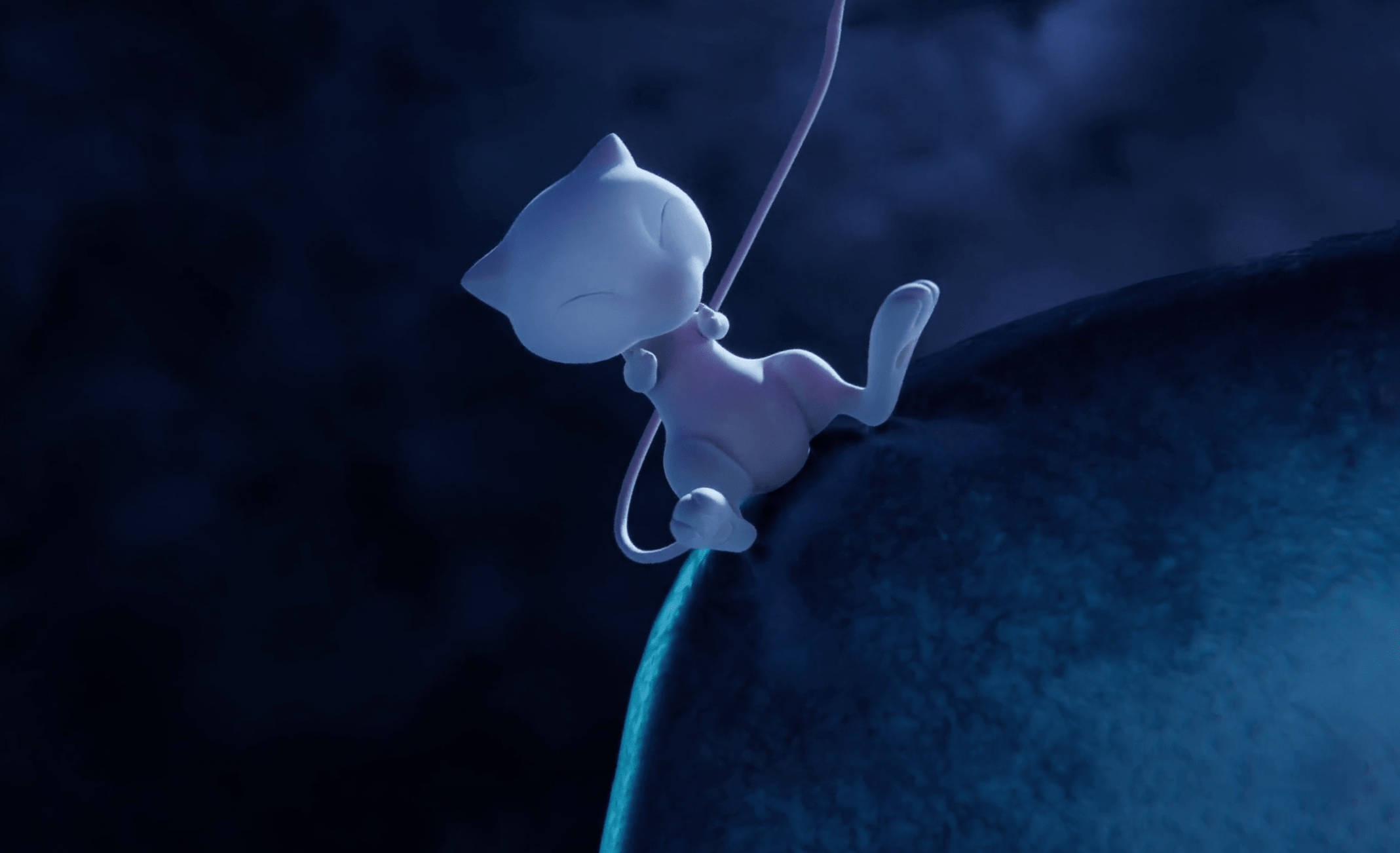 Mew, white cat-like creature, glowing rope, Full HD Desktop Wallpaper