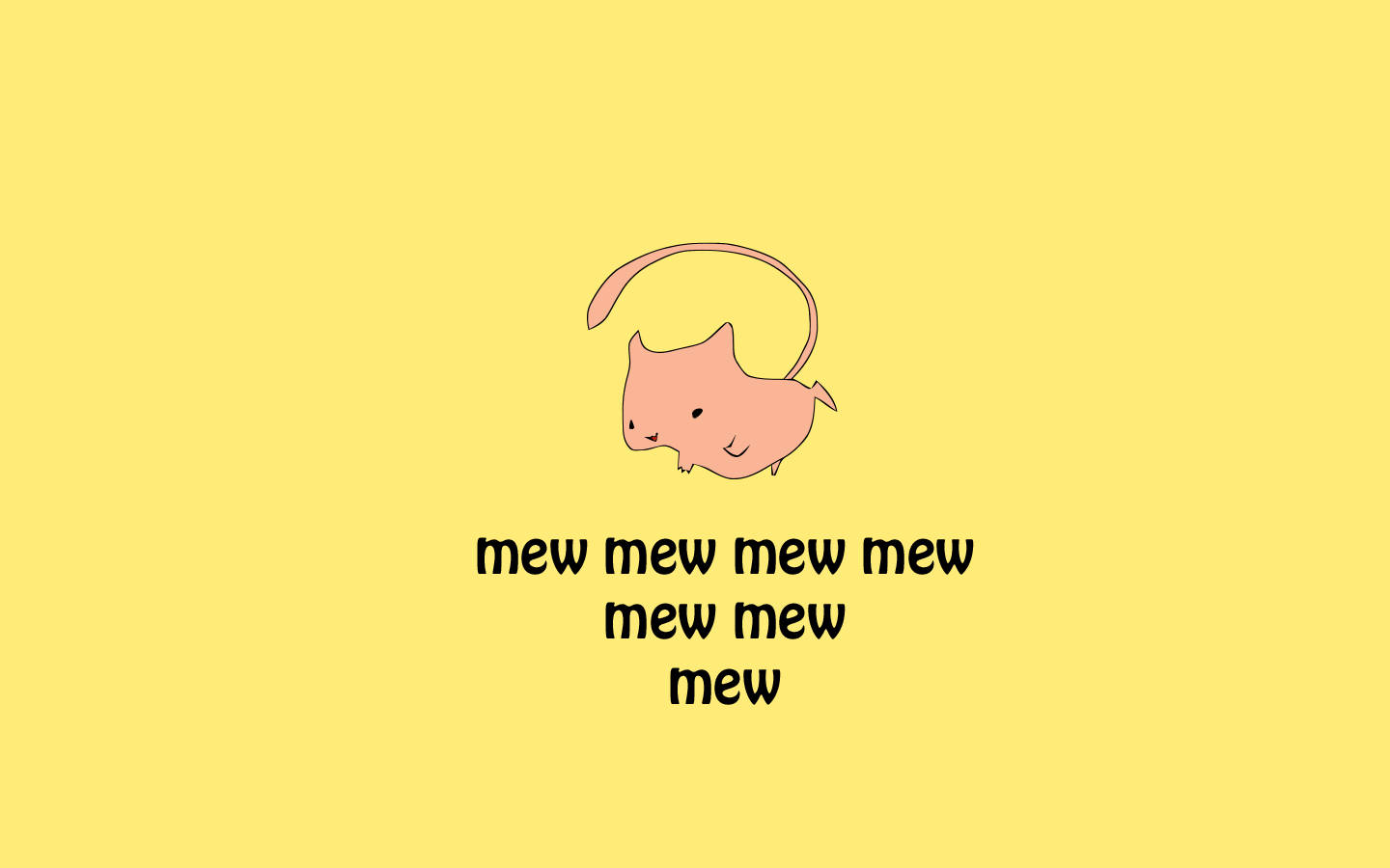 minimalist yellow mew, pink cartoon cat, curved tail, HD Desktop Wallpaper
