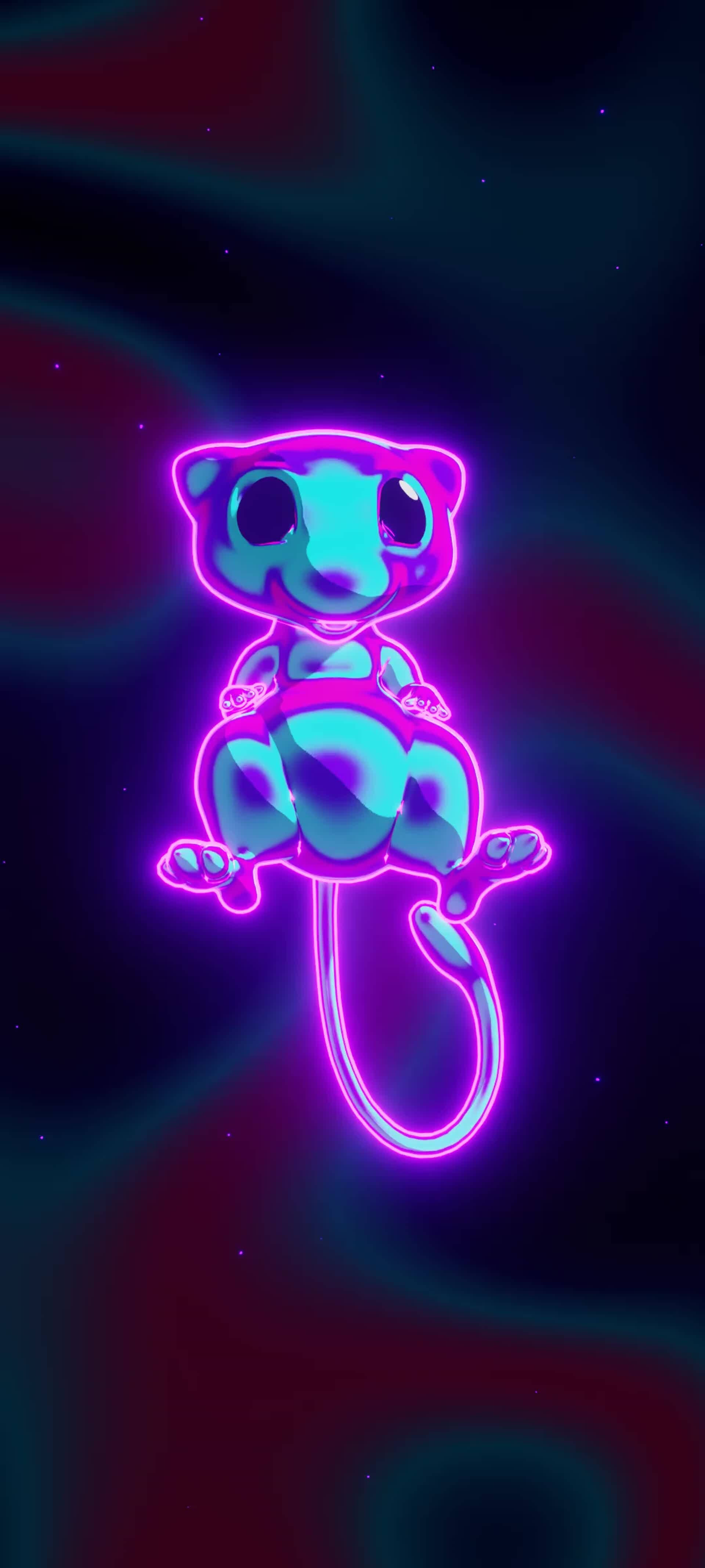 Mew, neon blue, pink, 4K Phone Wallpaper
