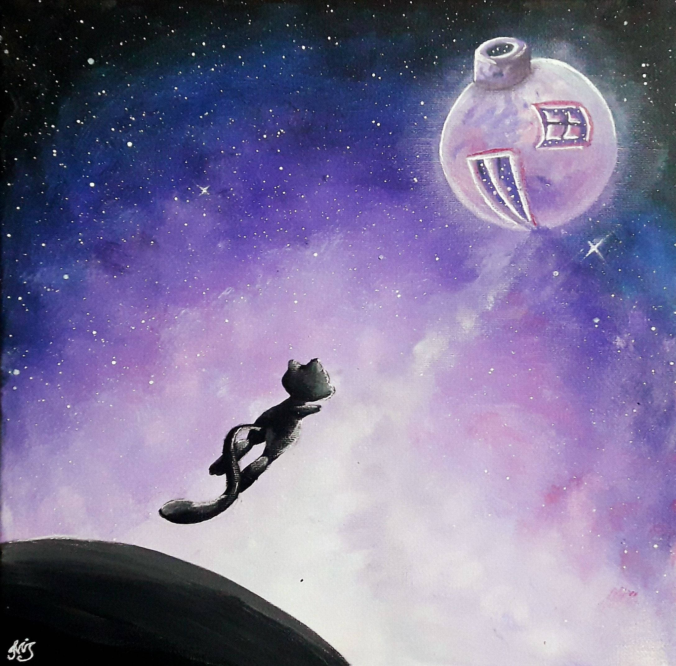 Mew, glowing purple spaceship, starry cosmic sky, Full HD Desktop Wallpaper