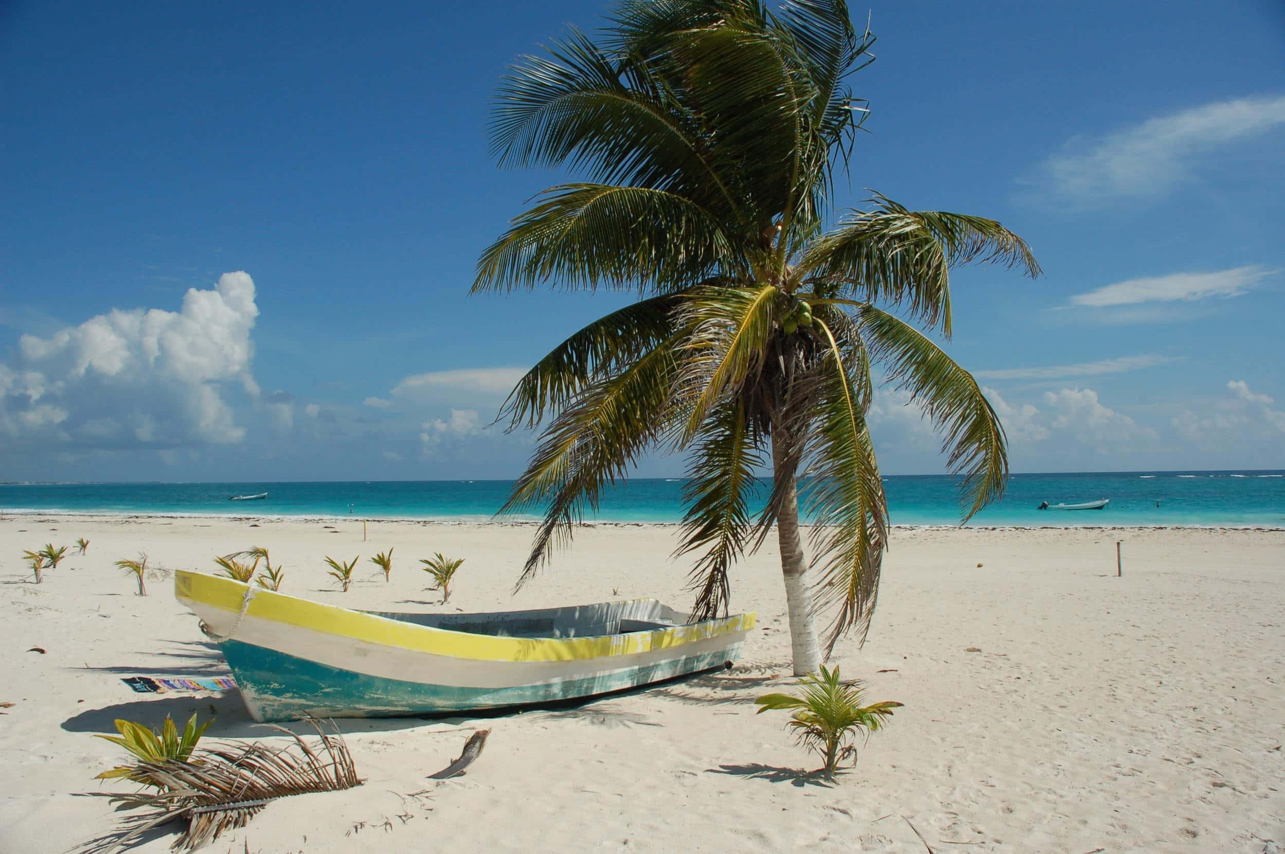 Mexican Beach, yellow, teal, Full HD Desktop Wallpaper