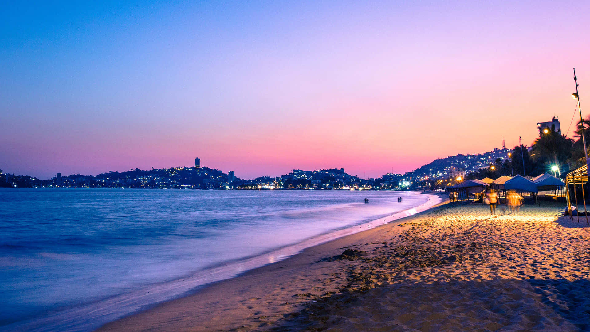Mexican Beach, Sunset, pink and blue skies, Full HD Desktop Wallpaper