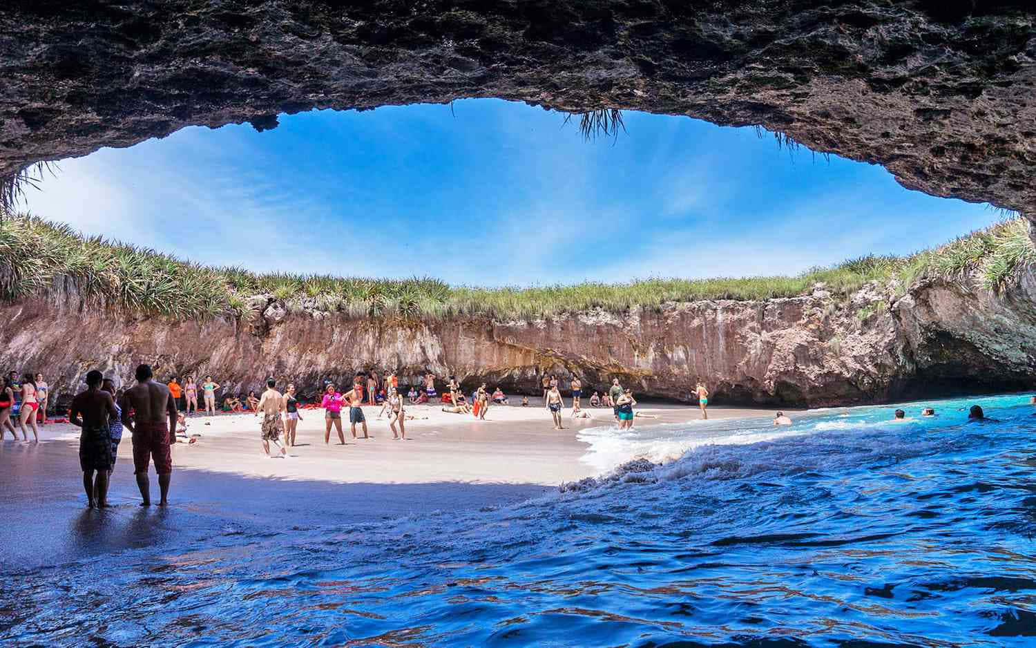 Mexican beach, vibrant blue beach, natural rock arch, HD Desktop Wallpaper