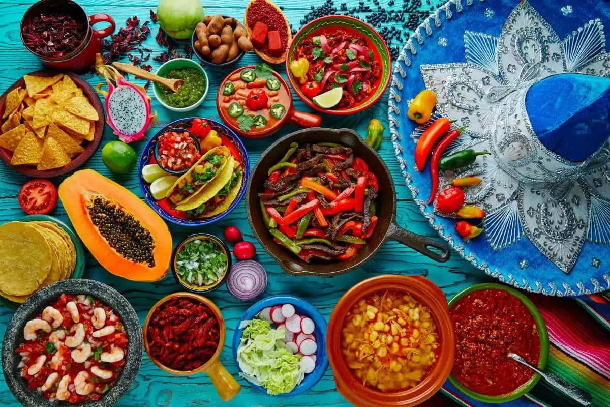 colorful mexican food spread, vibrant mexican feast spread, tacos, SD Desktop Wallpaper