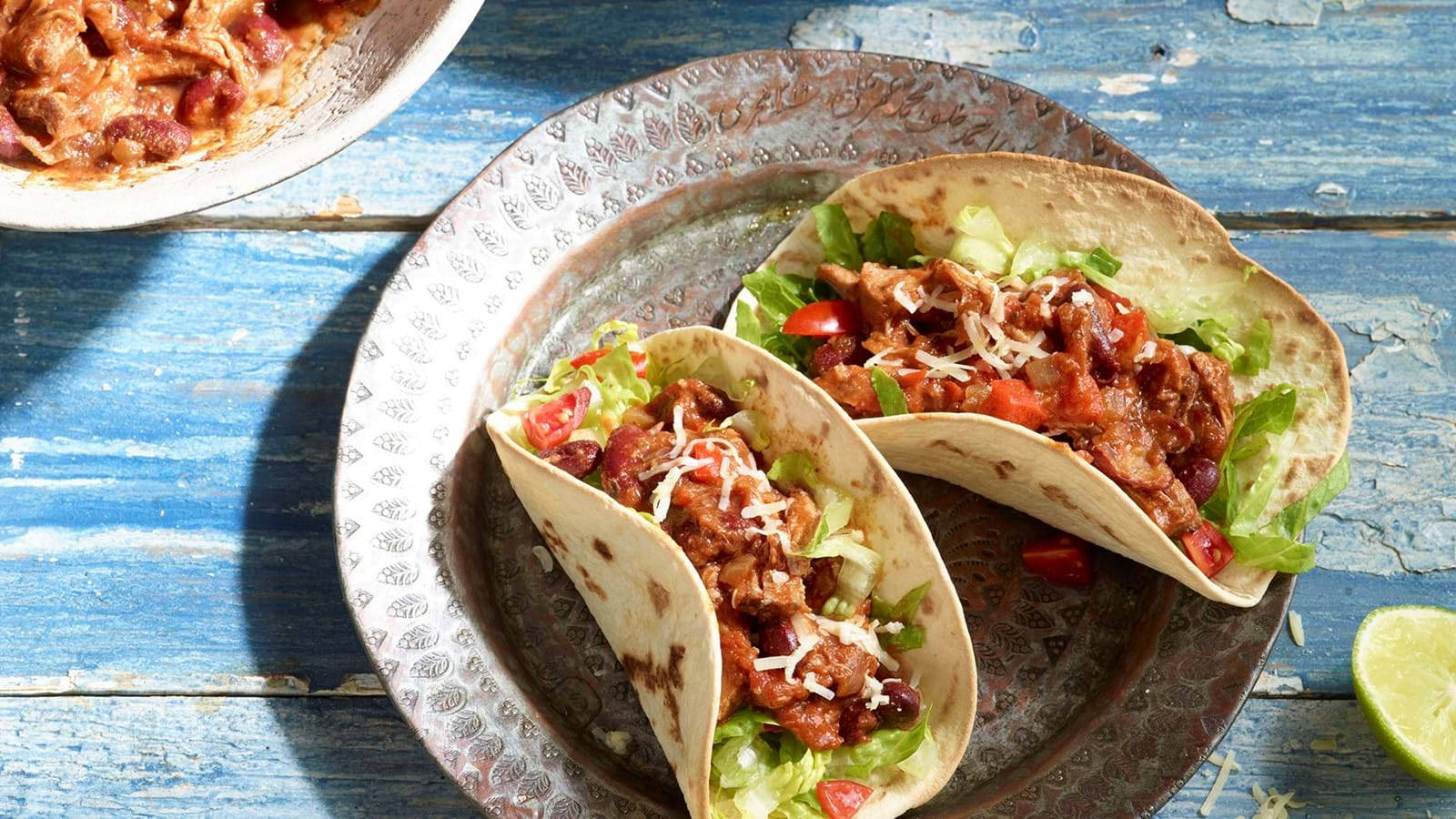 chili con carne tacos, meat, beans, HD Desktop Wallpaper