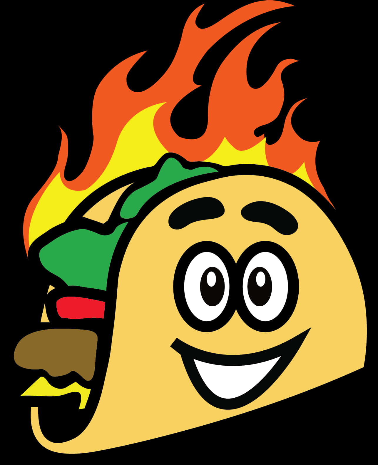 flaming smiling taco, cartoon, fiery hair, HD Phone Wallpaper