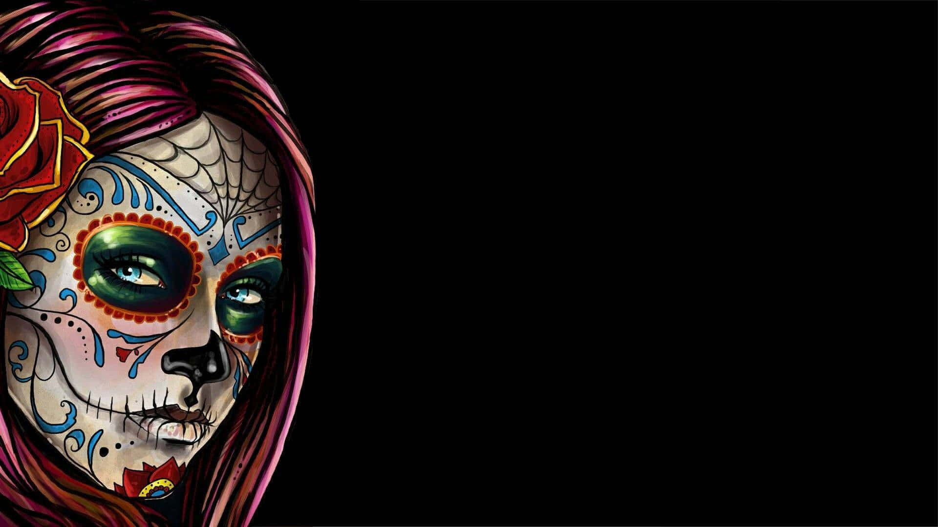 Mexican Woman, sugar skull, colorful floral patterns, Full HD Desktop Wallpaper