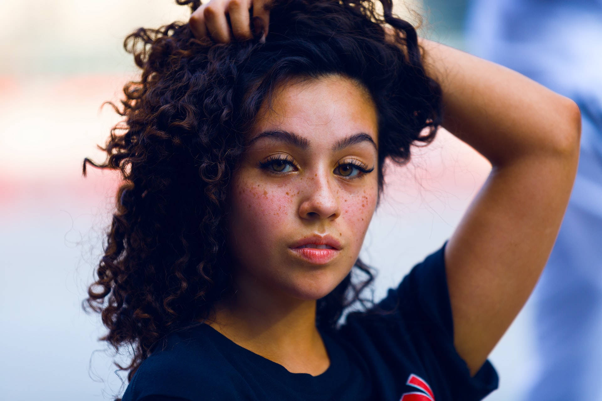 Mexican Girl Freckles, young woman, curly dark hair, Full HD Desktop Wallpaper
