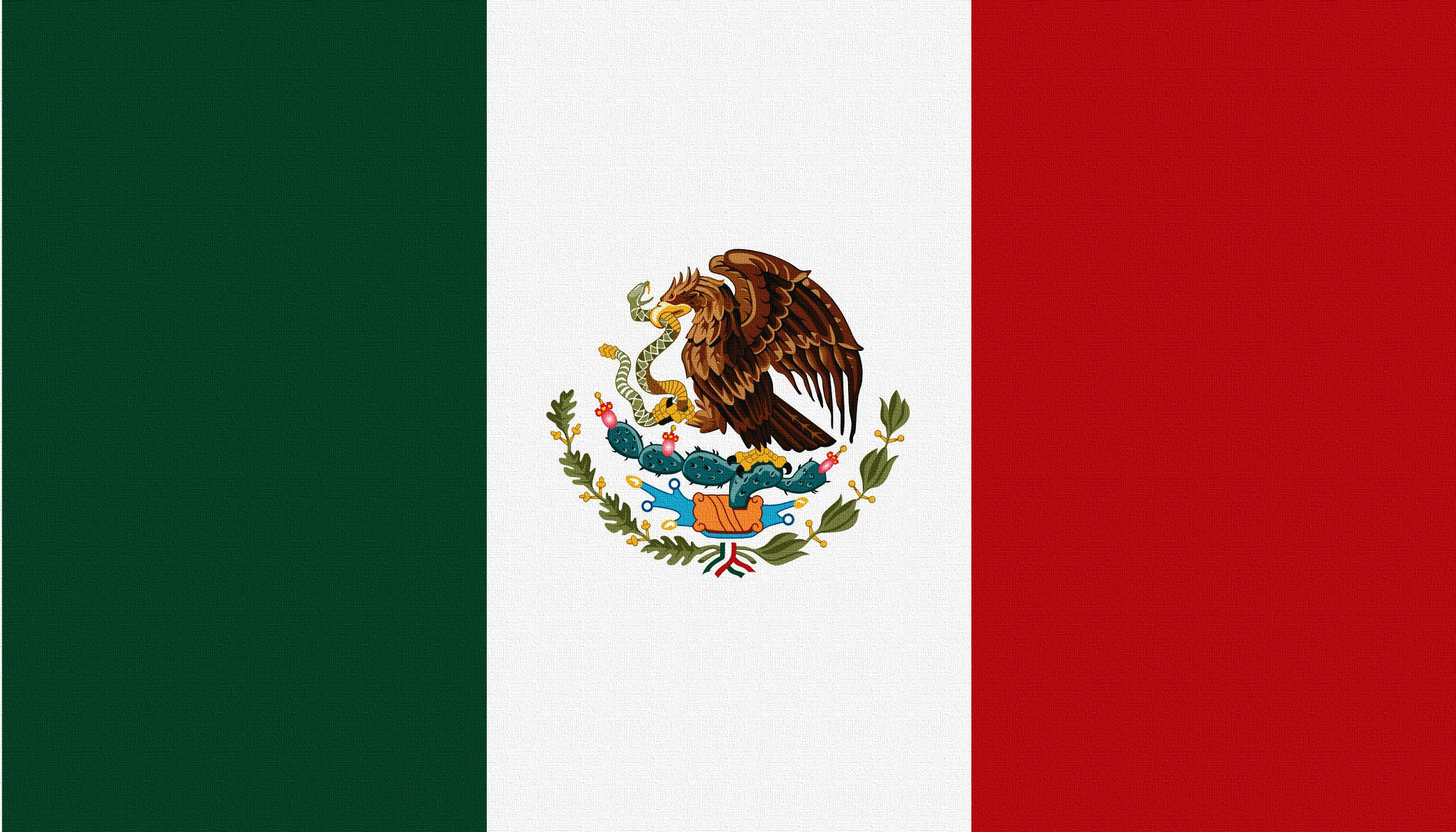 Mexico flag, green white red stripes, eagle devouring a serpent on a cactus, 2K Desktop Wallpaper