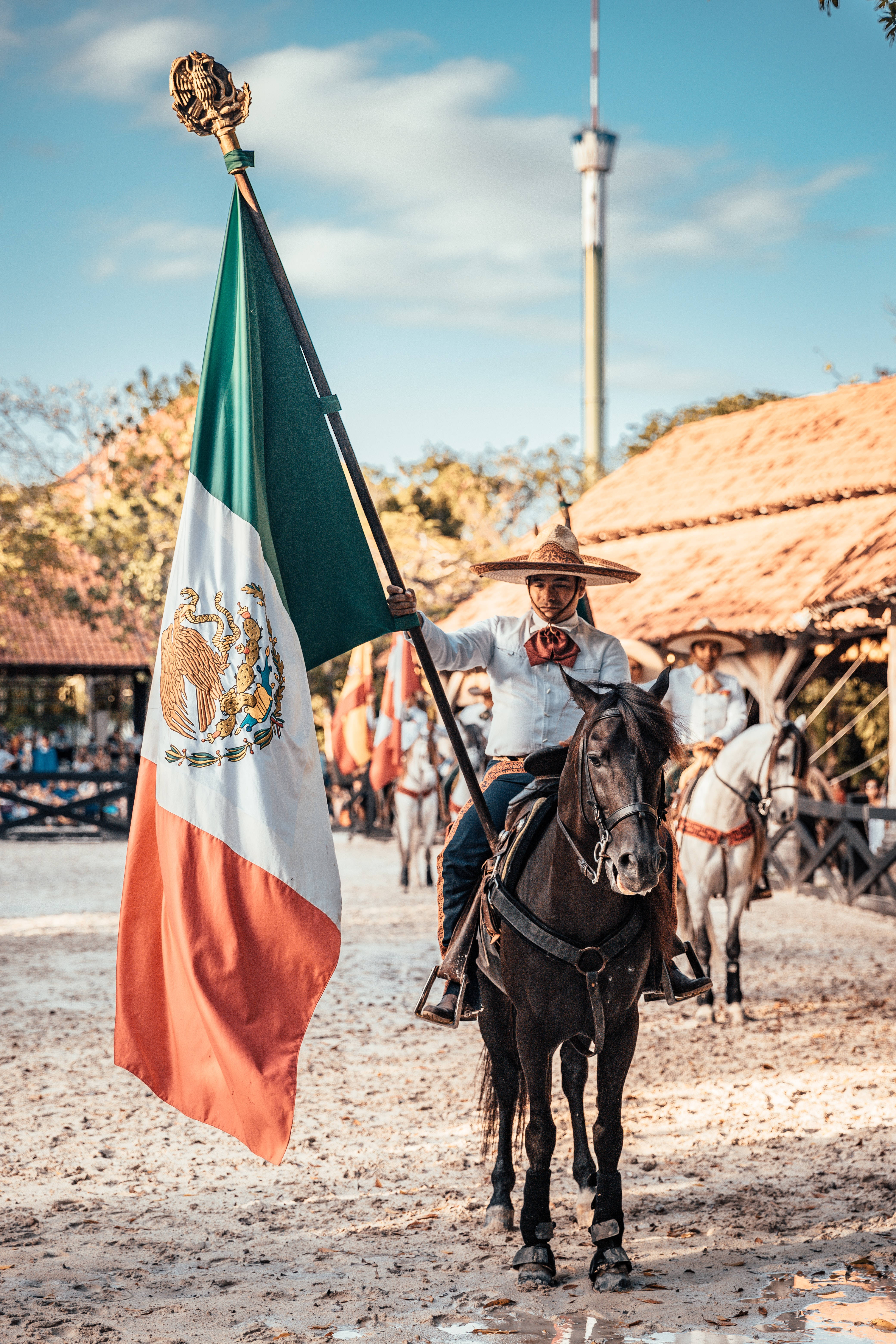 Mexican man, horse, flag, 5K Phone Wallpaper