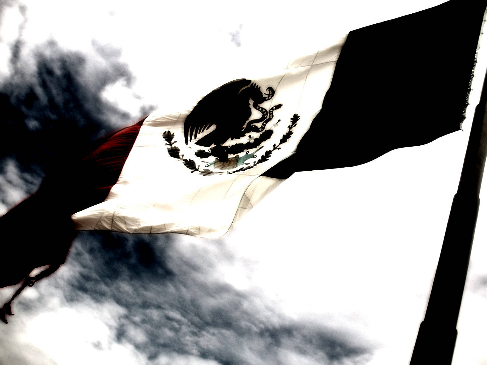 Mexico flag, black and white, cloudy sky, HD Desktop Wallpaper