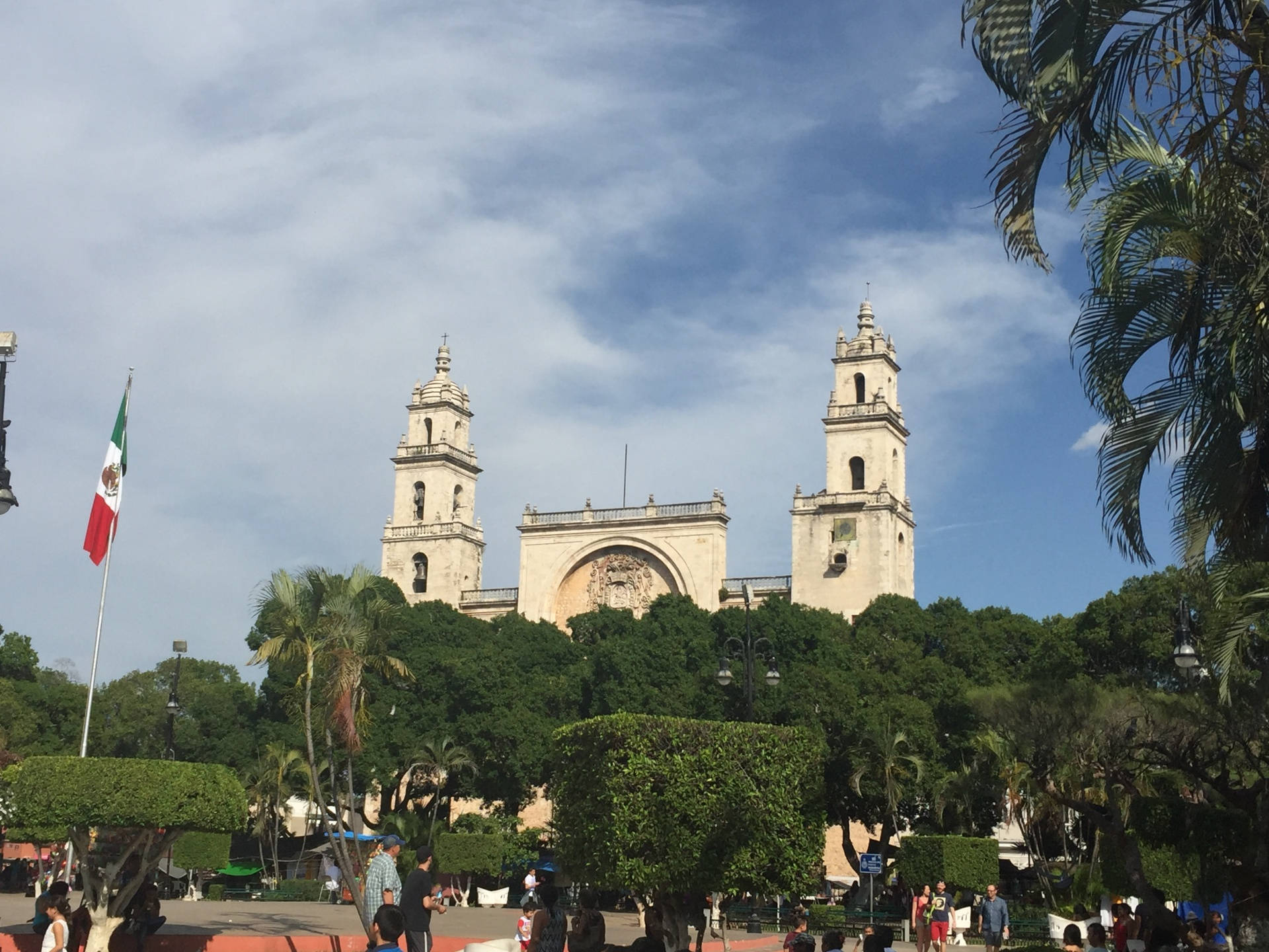 Mexico flag, colonial cathedral, twin towers, Full HD Desktop Wallpaper