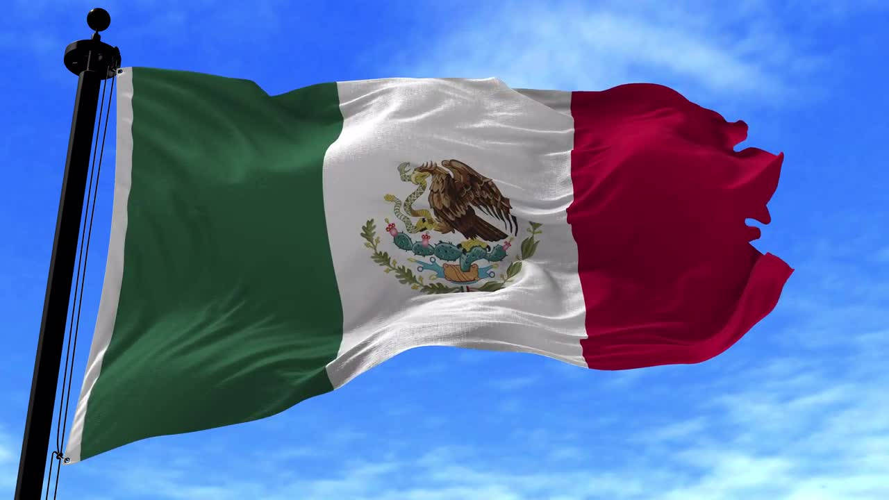 Mexico flag, bright blue sky, wispy clouds, HD Desktop Wallpaper