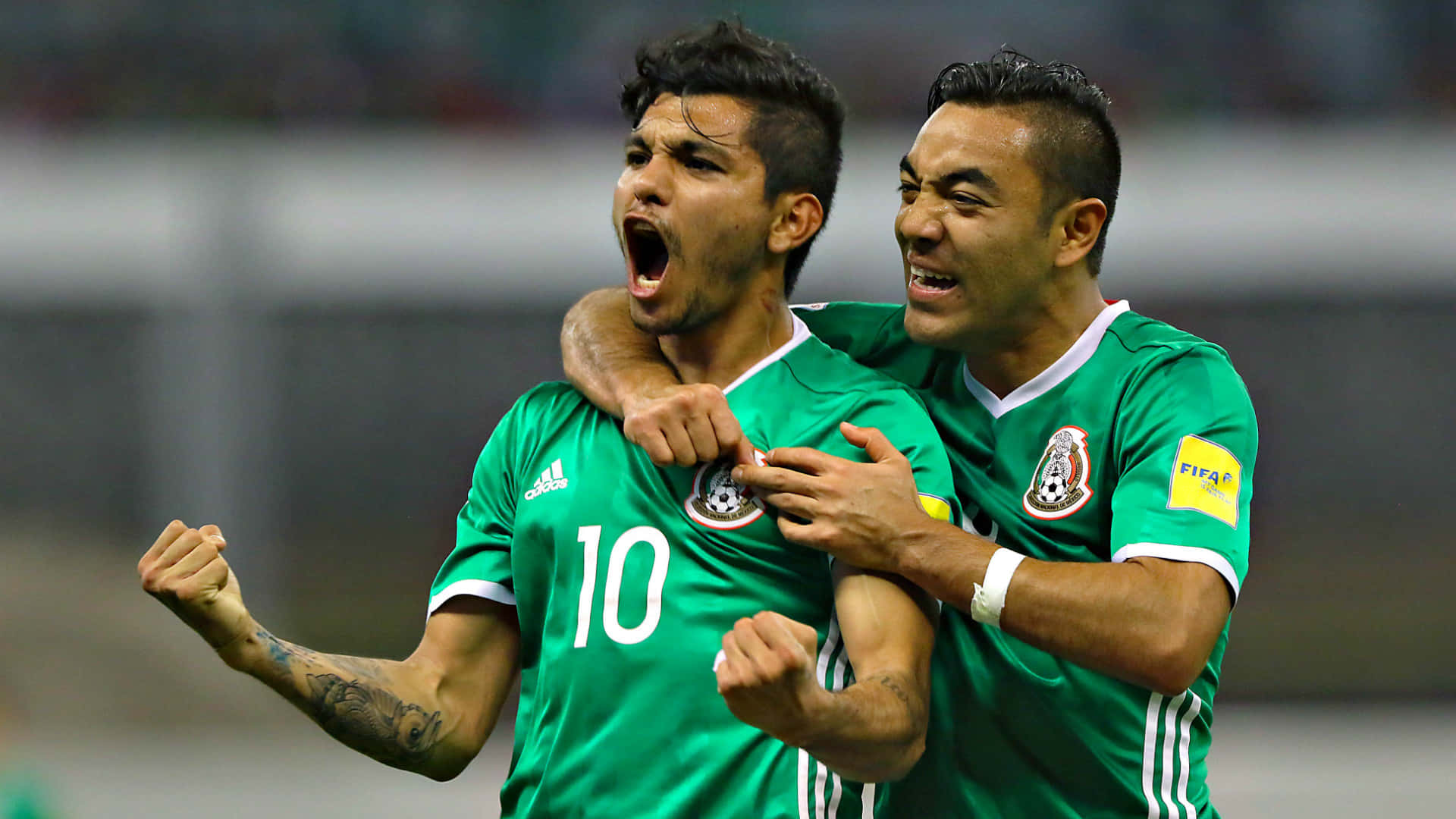Mexico Soccer Team, green jerseys, stadium field, Full HD Desktop Wallpaper