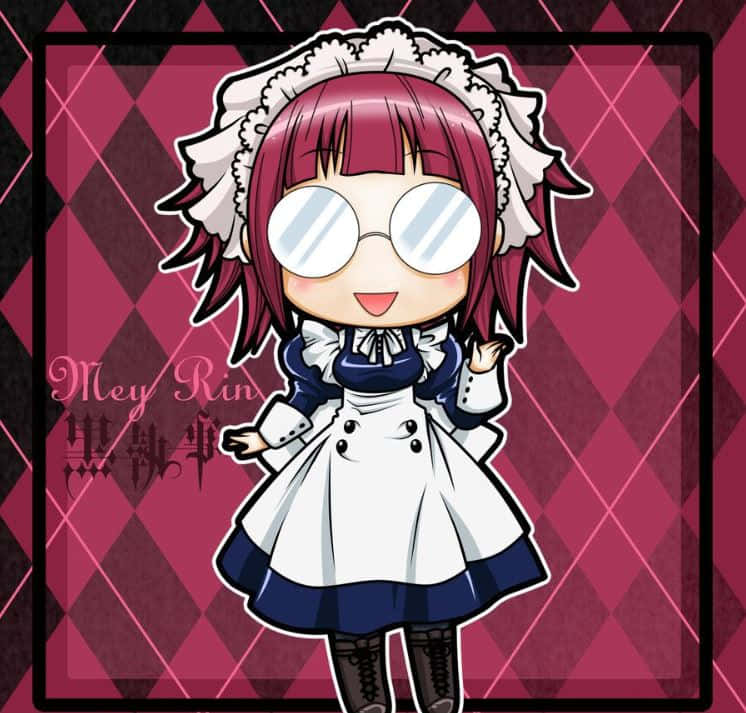 Mey-rin, chibi anime girl, pink hair, SD Desktop Wallpaper