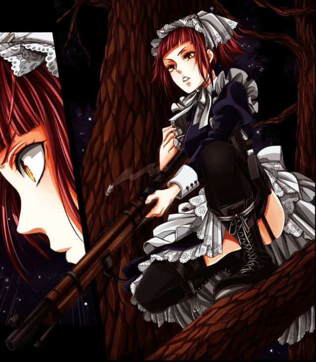 Mey-Rin, red-haired anime girl, maid outfit, SD Phone Wallpaper