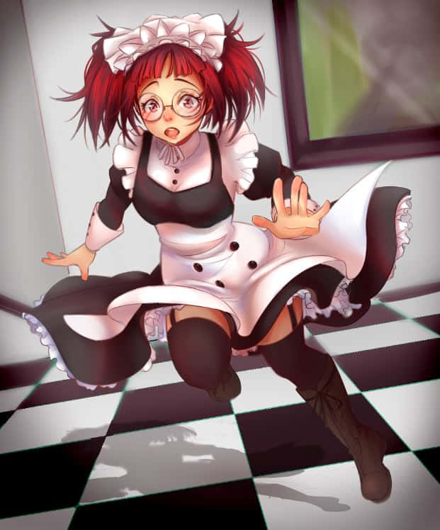 Mey-Rin, red-haired anime maid, black and white outfit, SD Phone Wallpaper
