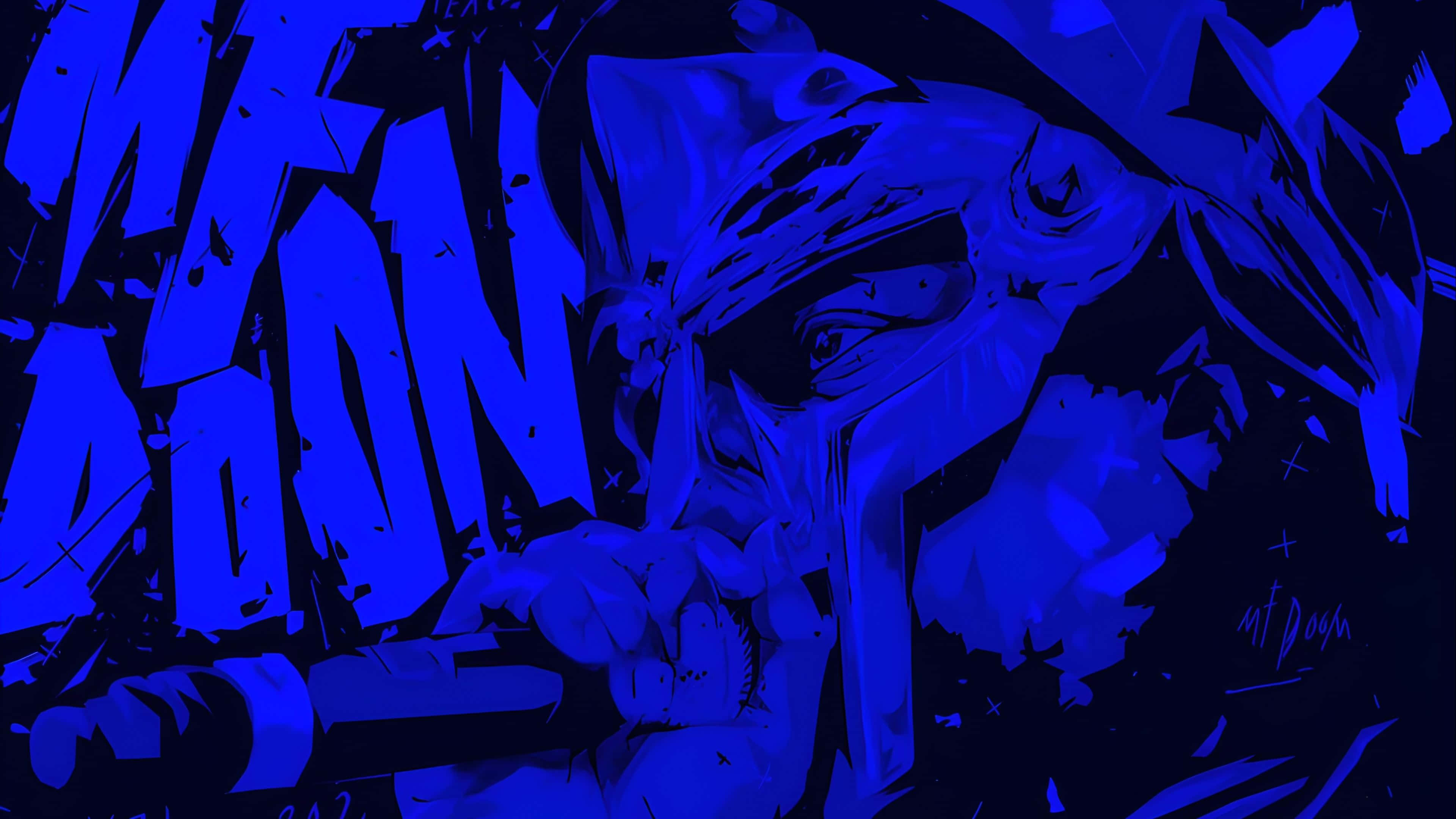M F Doom, blue monochrome, hooded figure, 4K Desktop Wallpaper
