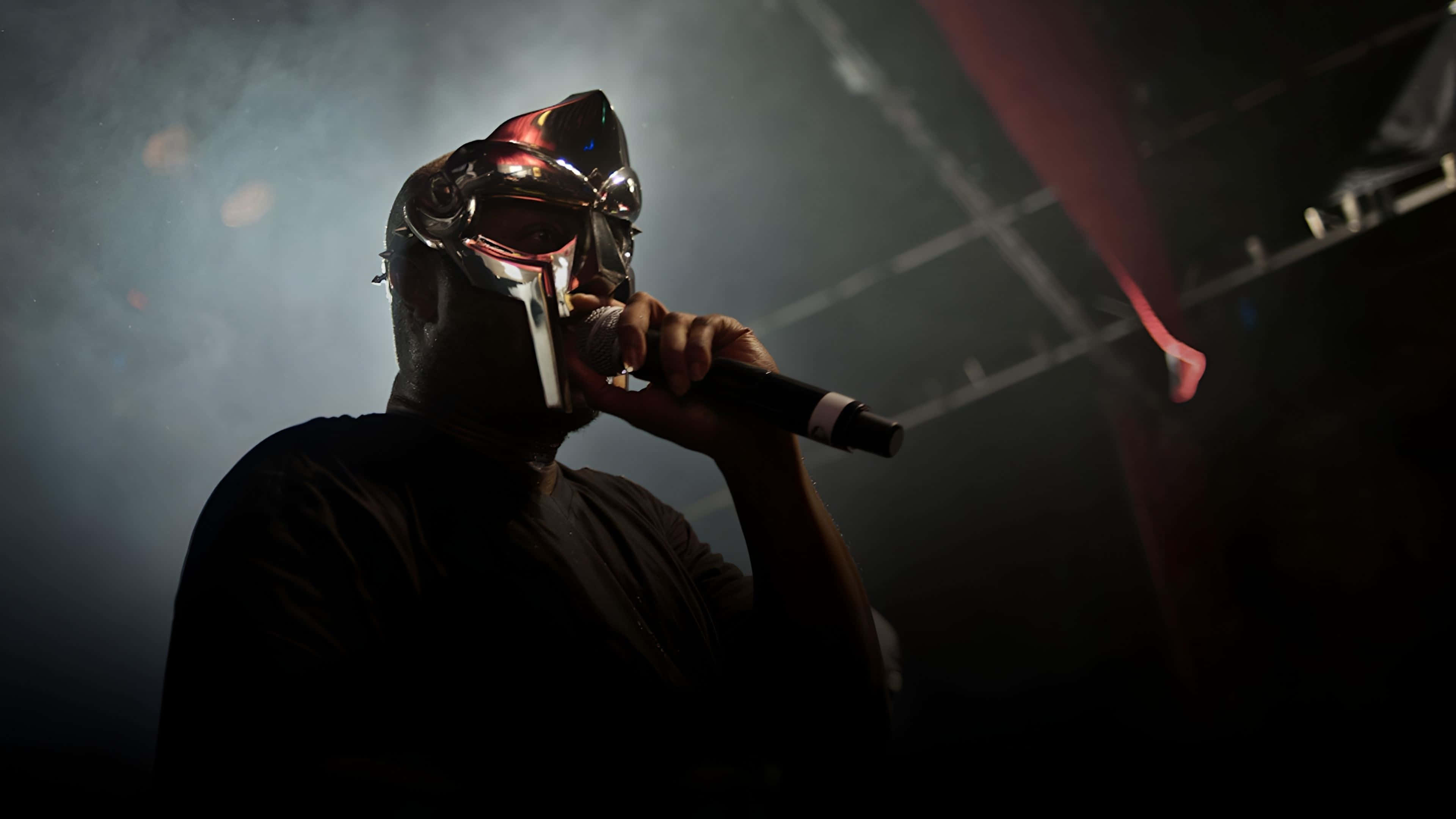M F Doom, metallic mask, microphone, 4K Desktop Wallpaper