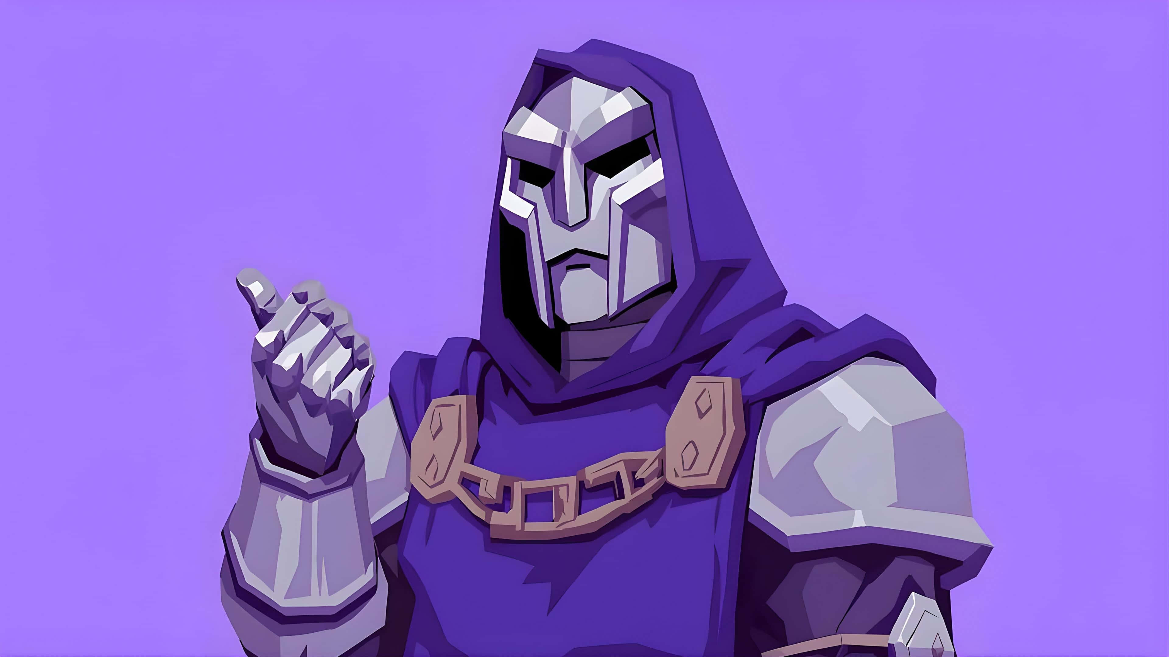M F Doom, purple hood, silver armor, 4K Desktop Wallpaper