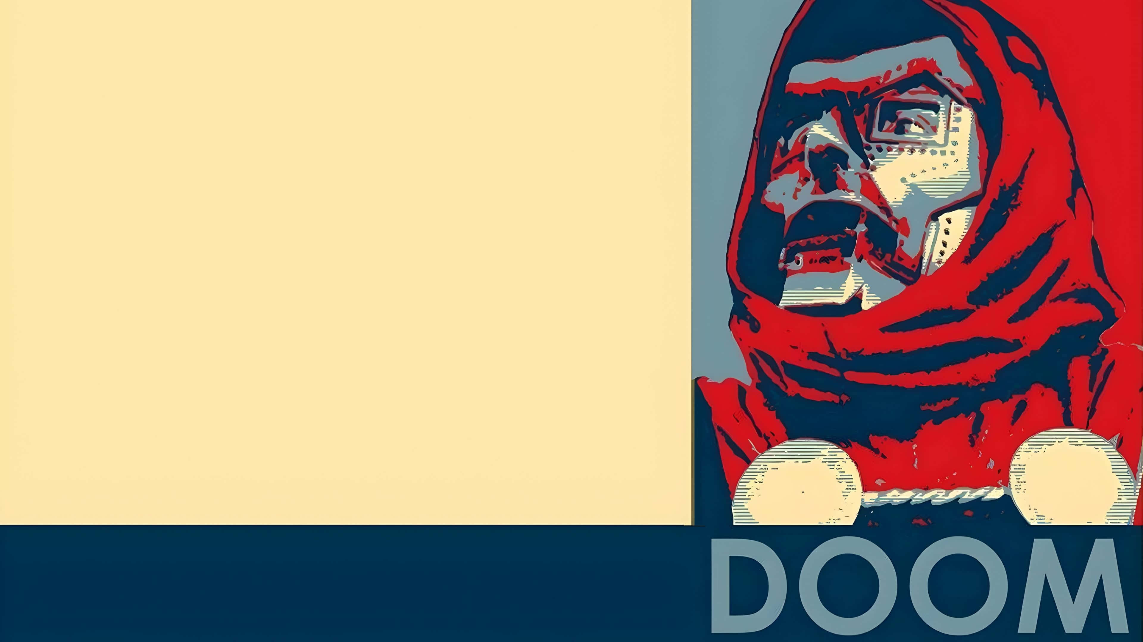 M F Doom, iconic masked portrait, red hooded figure, 4K Desktop Wallpaper