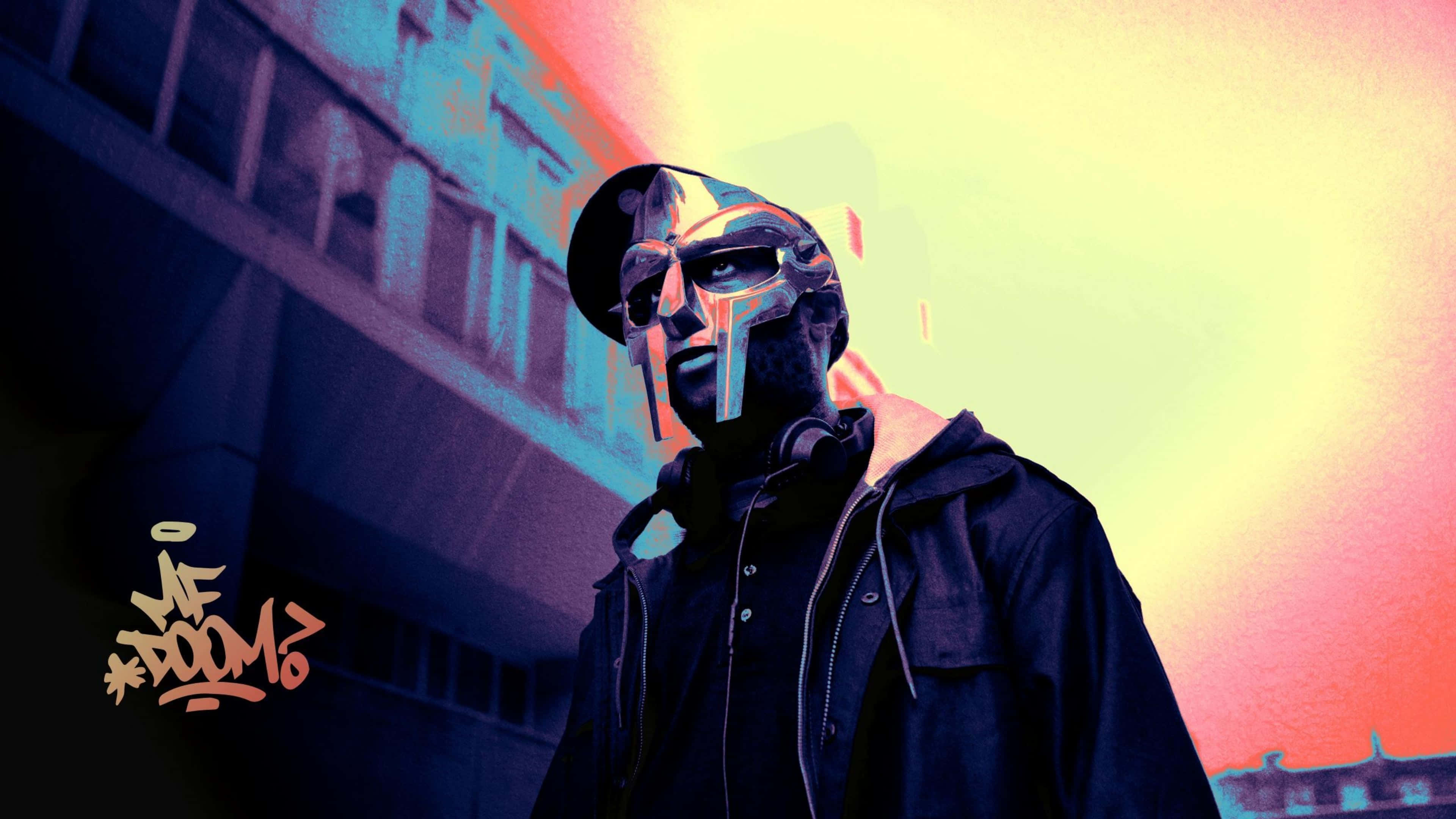 M F Doom, hoodie, neon gradients, 4K Desktop Wallpaper