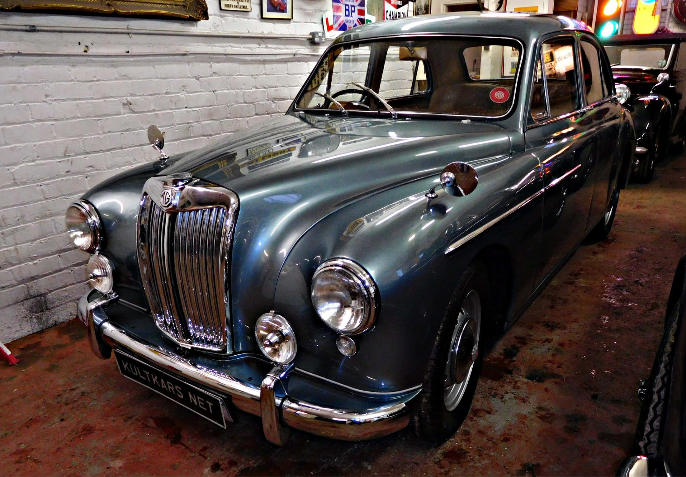 MG Magnette, vintage blue car, chrome accents, Full HD Desktop Wallpaper