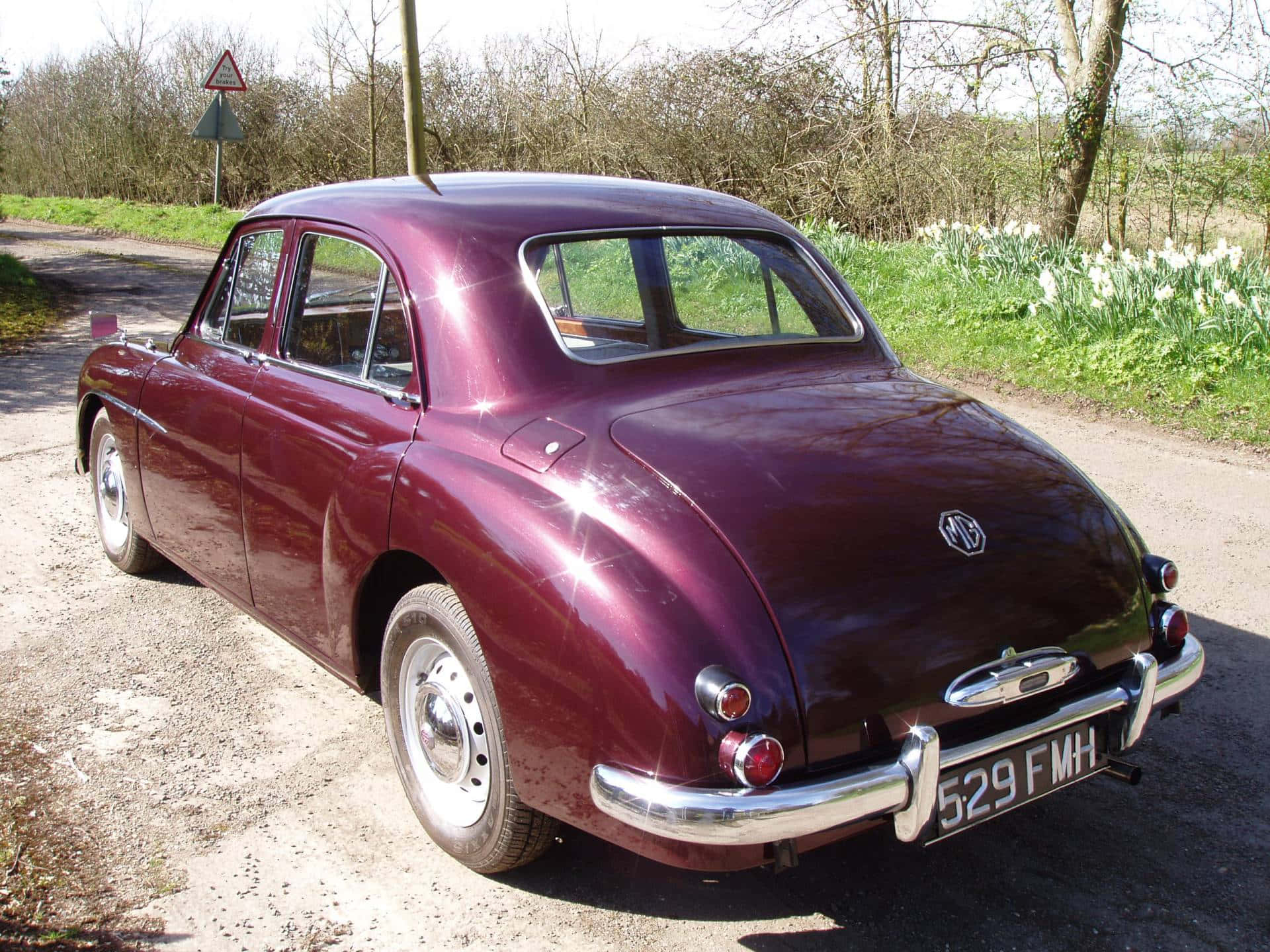 MG Magnette, glossy maroon, gravel road, Full HD Desktop Wallpaper