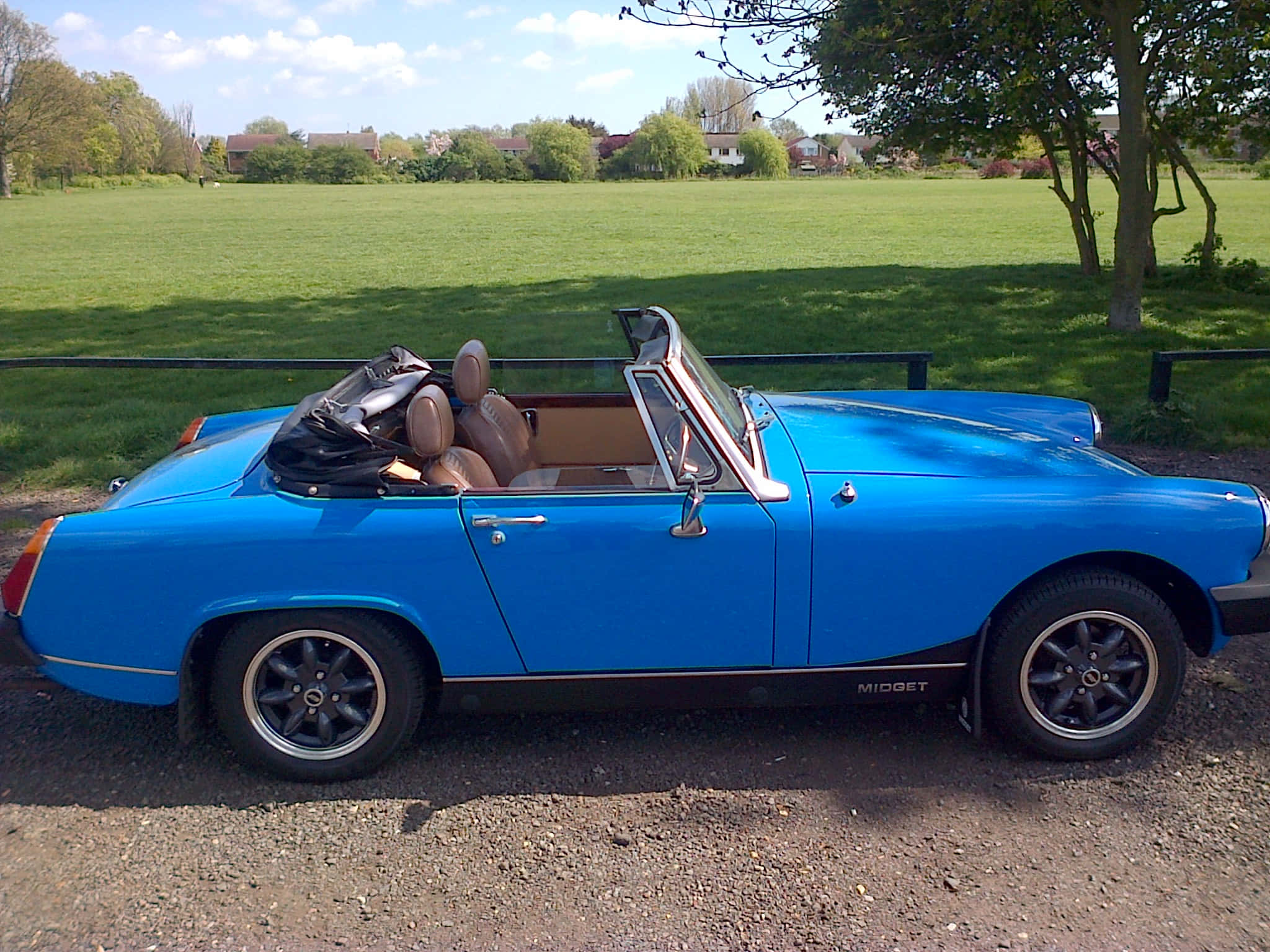 Golden Mg Midget, classic convertible sports car, vibrant blue, Full HD Desktop Wallpaper