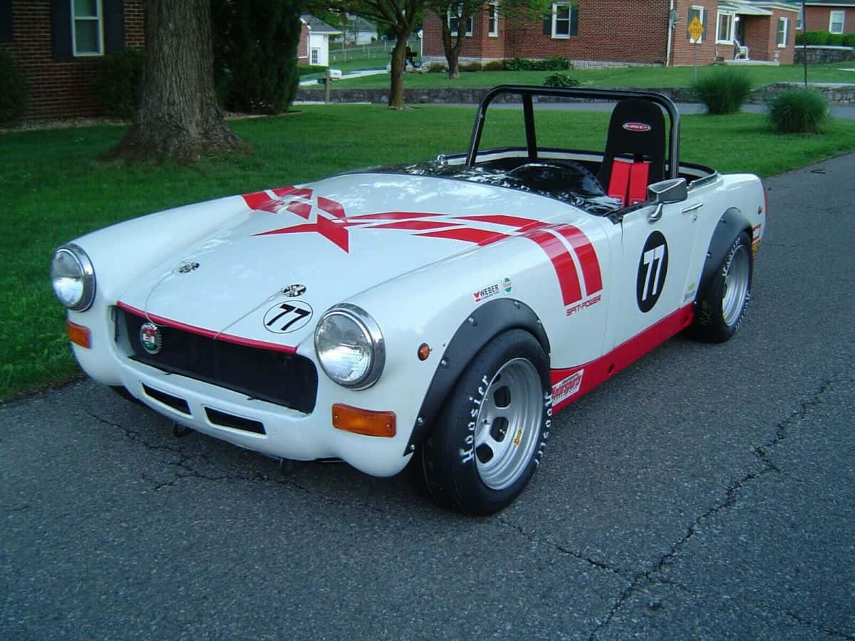 Vintage Mg Midget, white, red stripes, SD Desktop Wallpaper