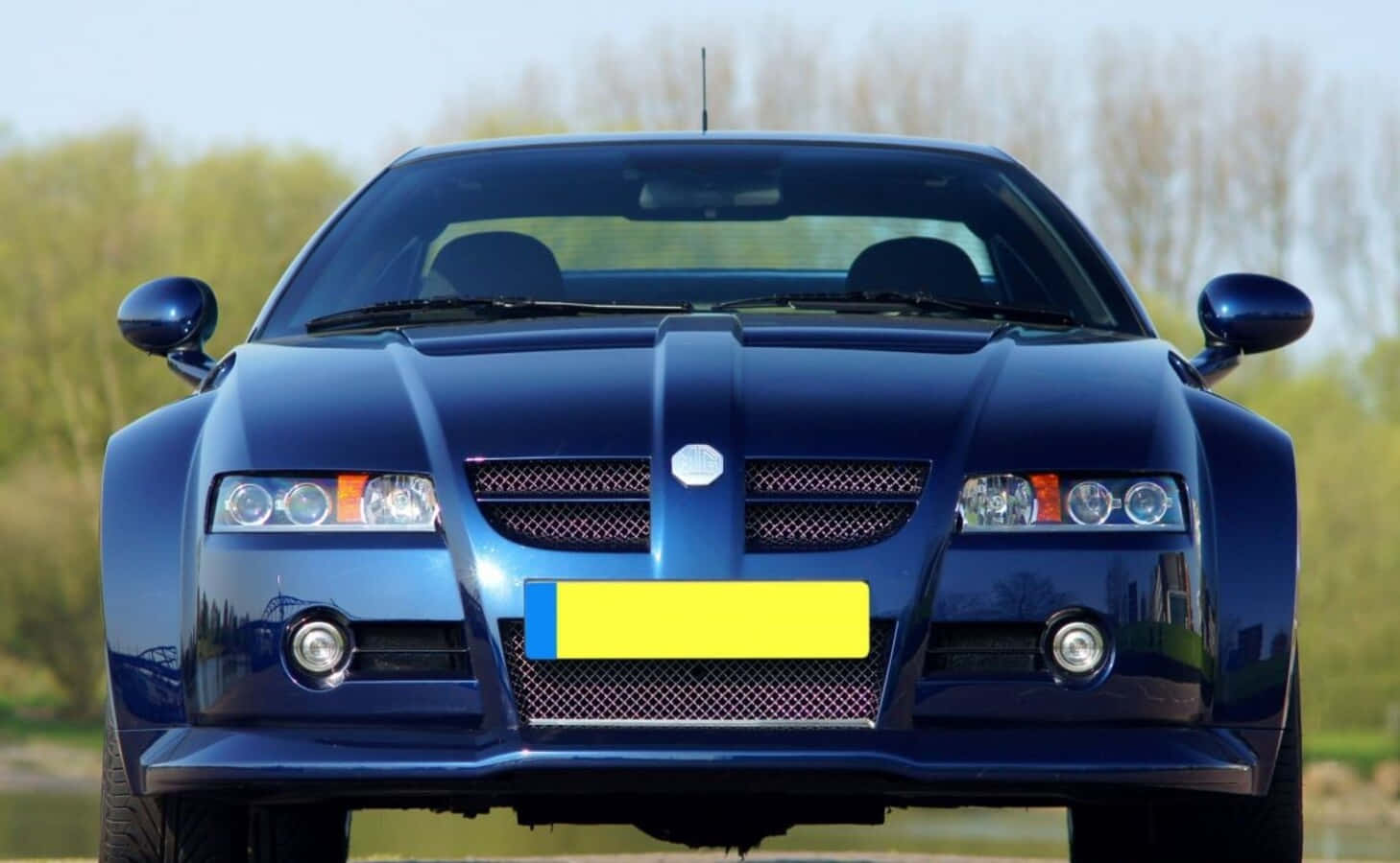 MG XPower SV, sleek blue sports car, yellow license plate, HD Desktop Wallpaper