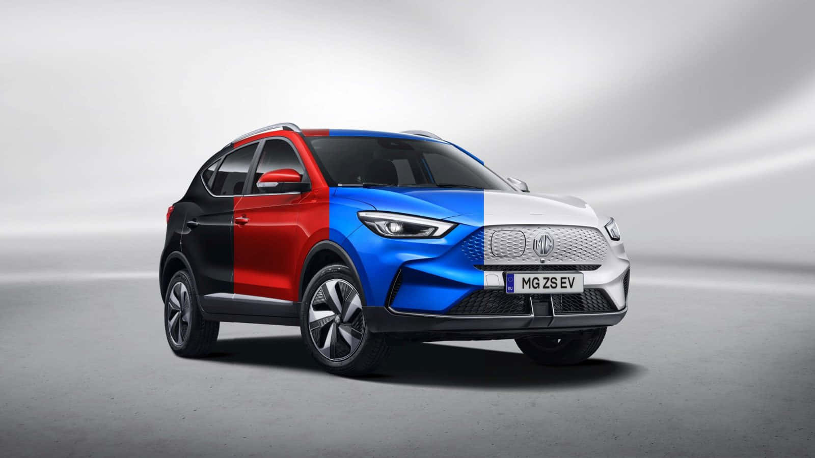 M G Z S E V, red blue and white panels, modern electric SUV, HD Desktop Wallpaper