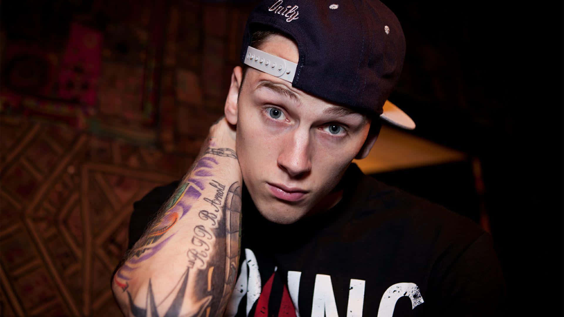 MGK, black cap, tattoos, Full HD Desktop Wallpaper