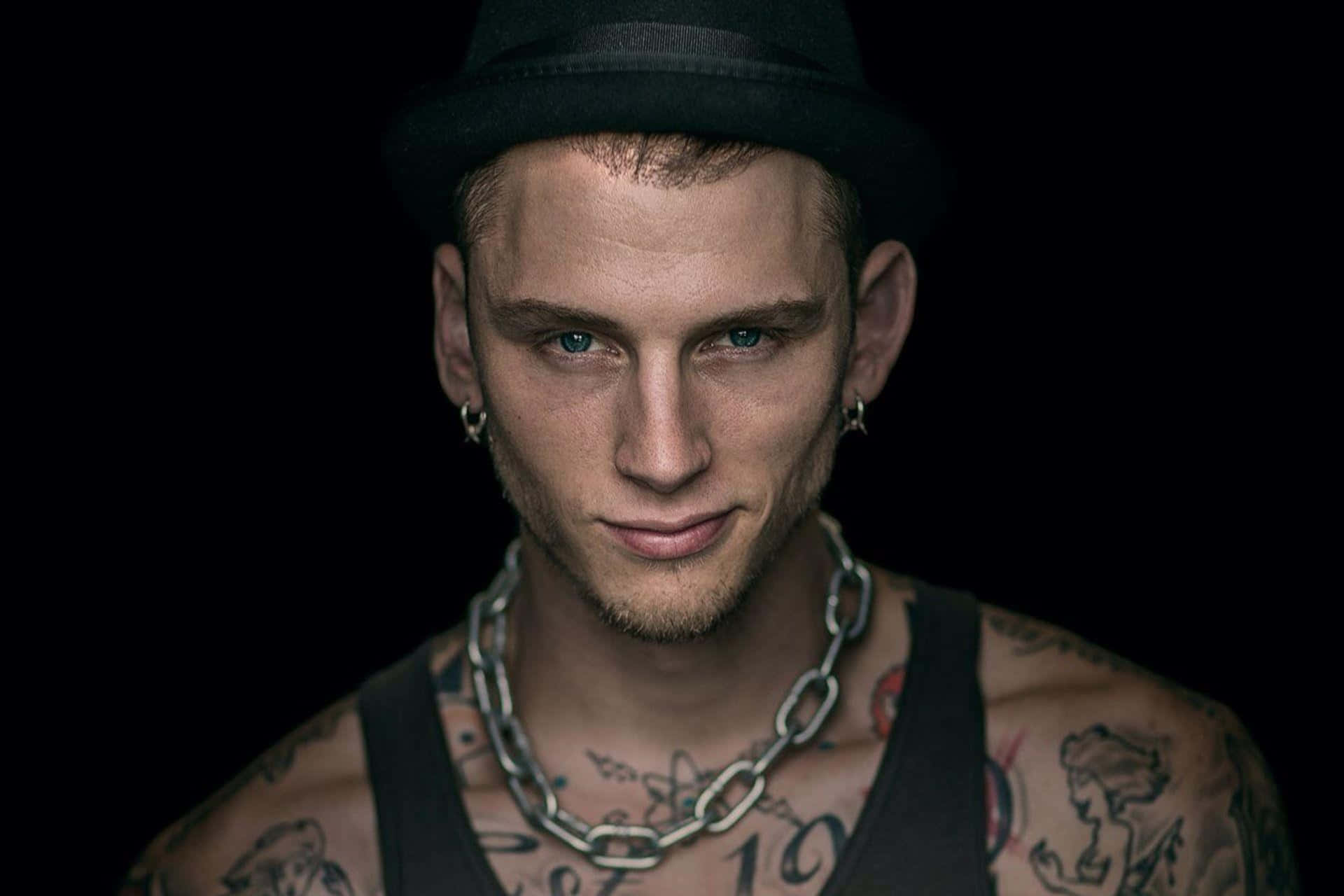 MGK, piercing blue eyes, black fedora, Full HD Desktop Wallpaper