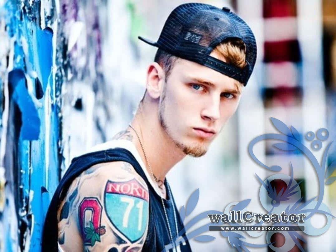 Mgk, tattoos, black cap, SD Desktop Wallpaper