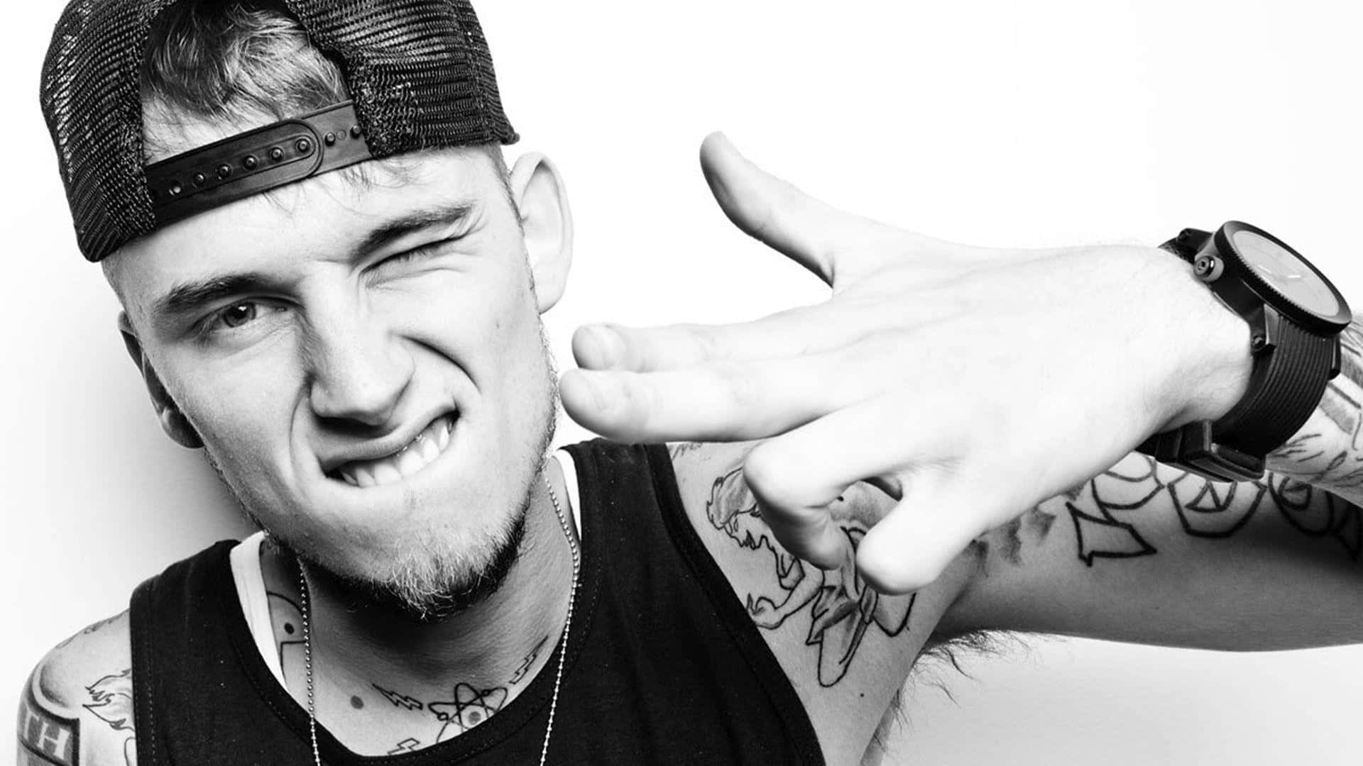 MGK, black-and-white, tattoos, Full HD Desktop Wallpaper
