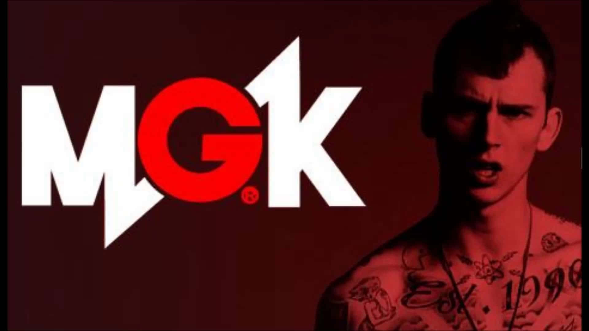 MGK, red and white MGK logo, dark maroon background, Full HD Desktop Wallpaper