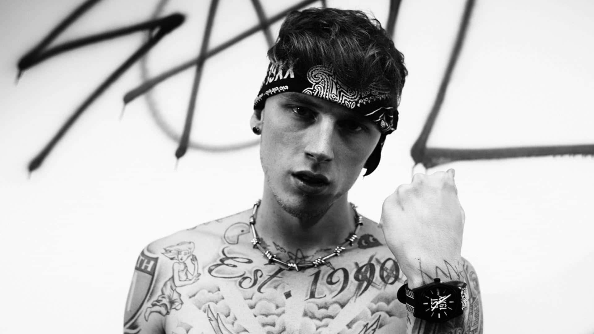 MGK, graffiti wall, monochrome, Full HD Desktop Wallpaper