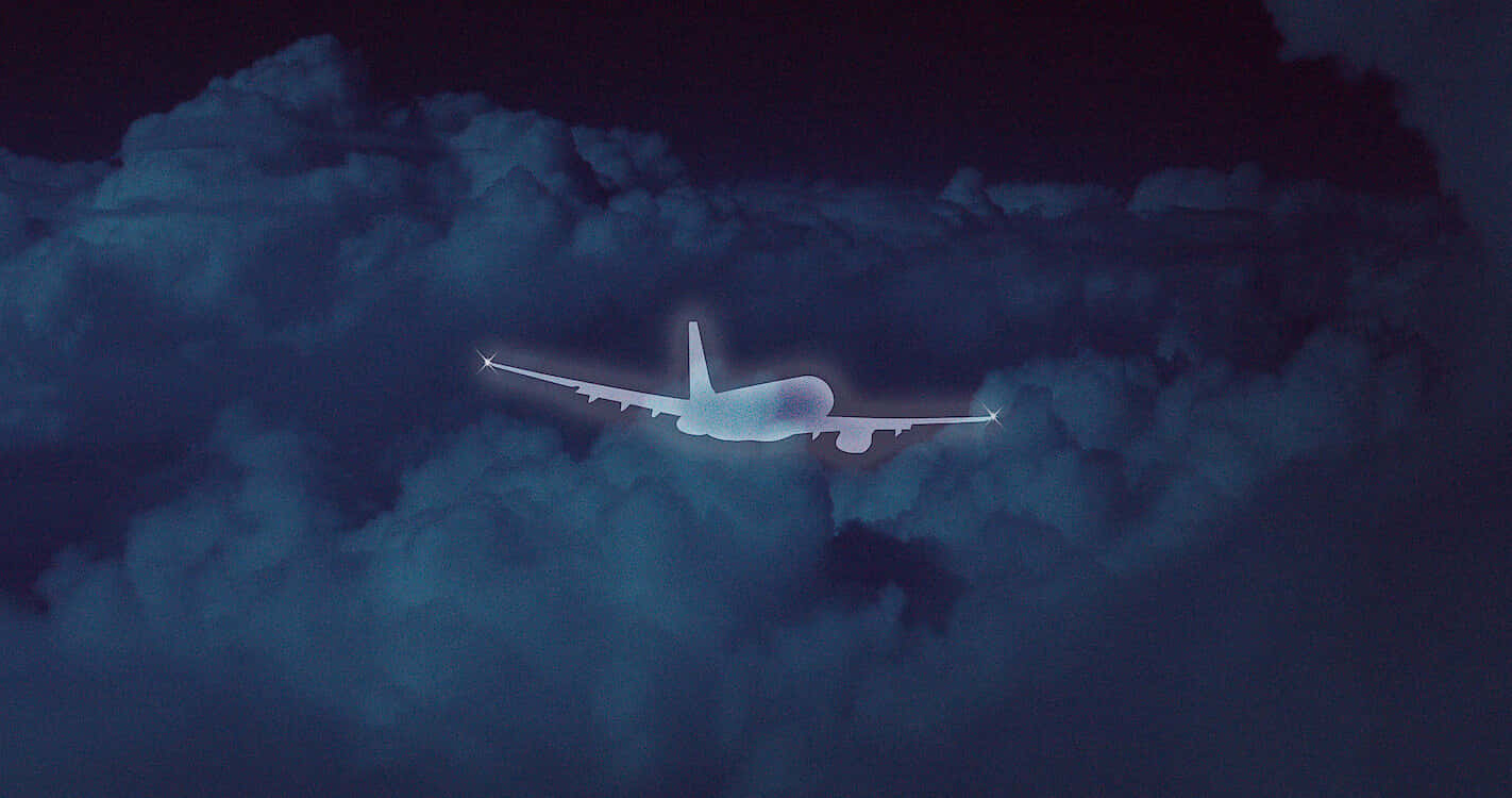 Mh370, glowing airplane, dark blue clouds, HD Desktop Wallpaper