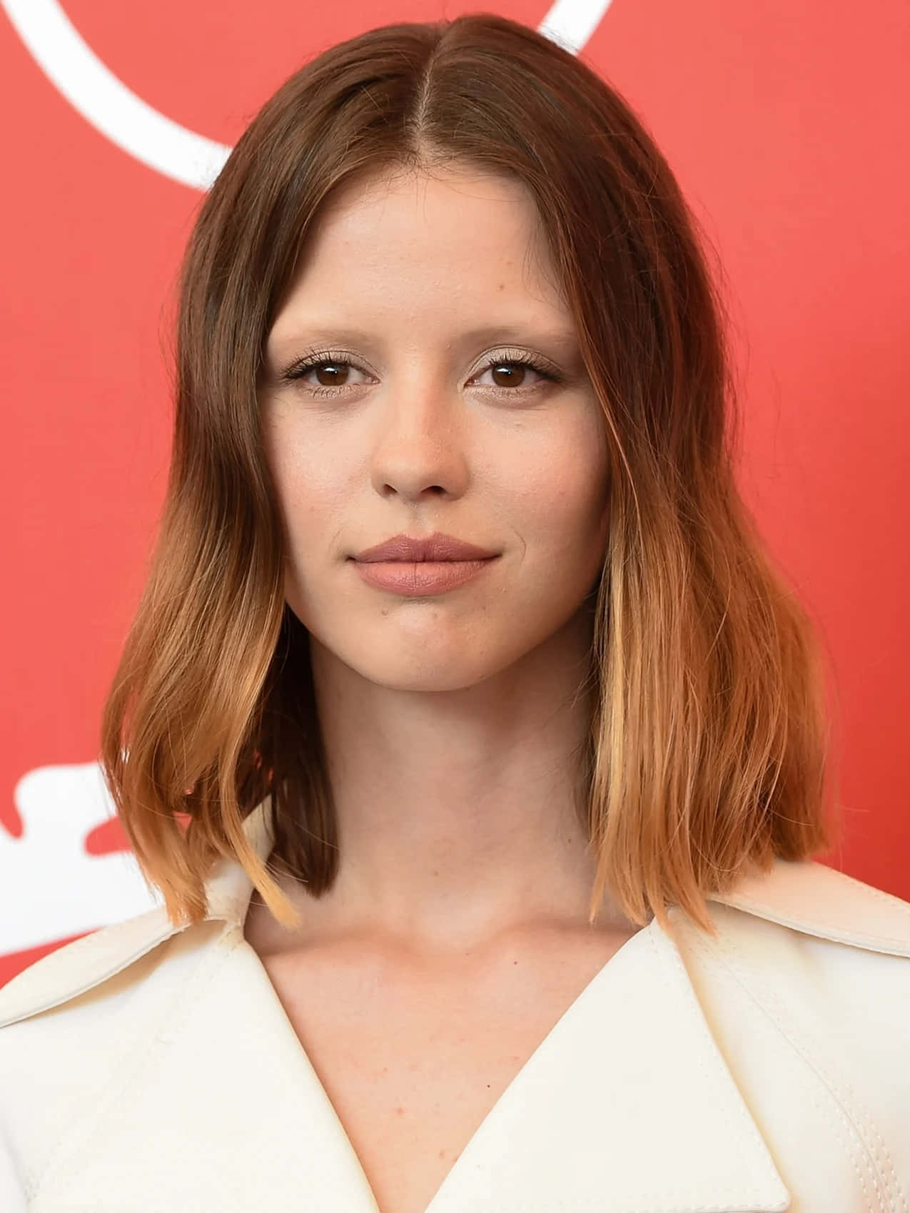 Mia Goth, brown hair, white coat, HD Phone Wallpaper