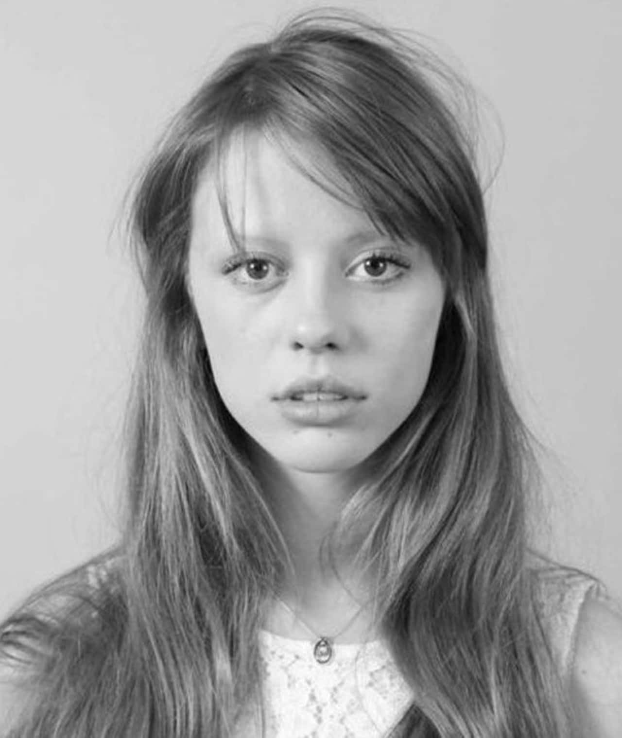 Mia Goth, black and white portrait, long hair, HD Phone Wallpaper