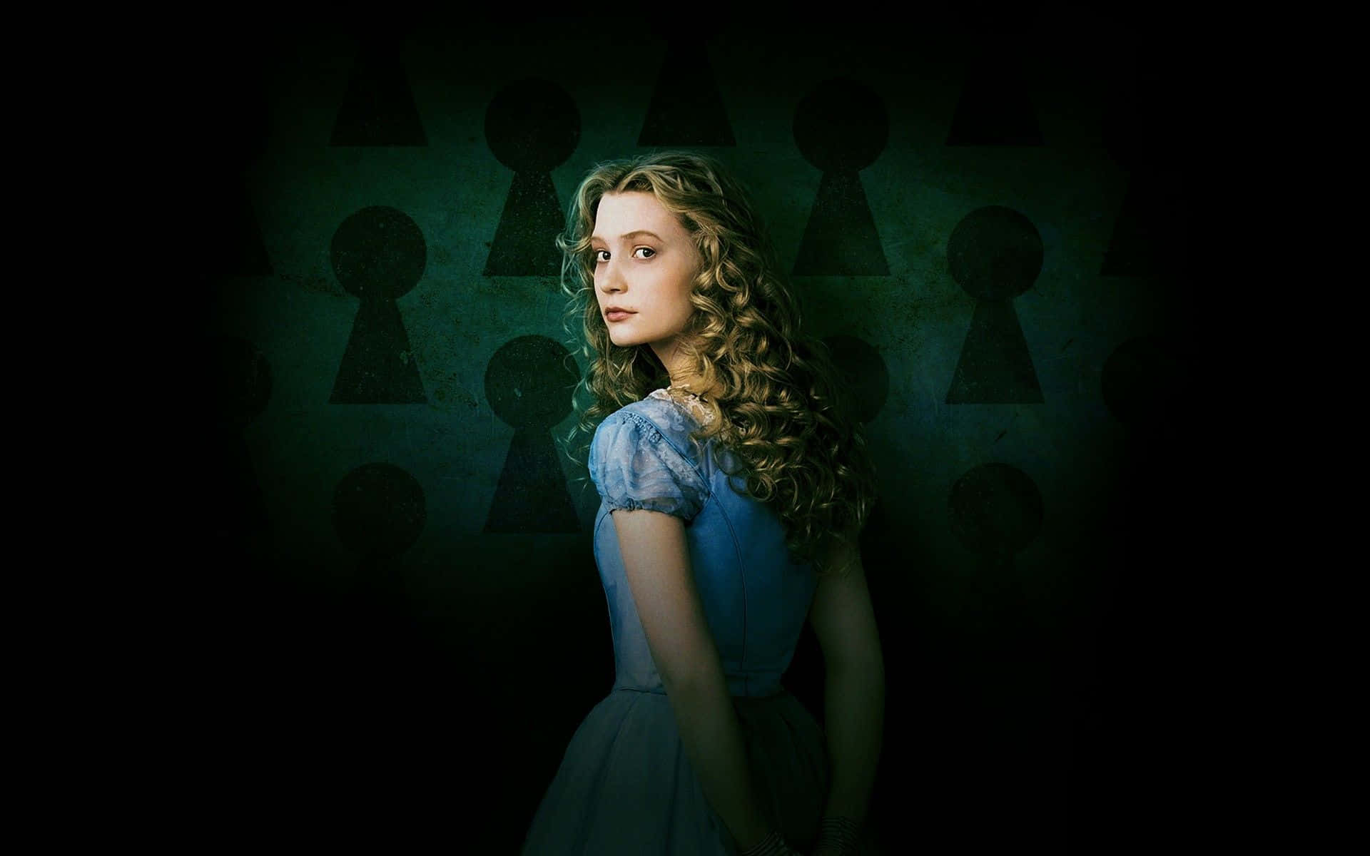 Mia Wasikowska, blue dress, shadowed darkness, Full HD Desktop Wallpaper