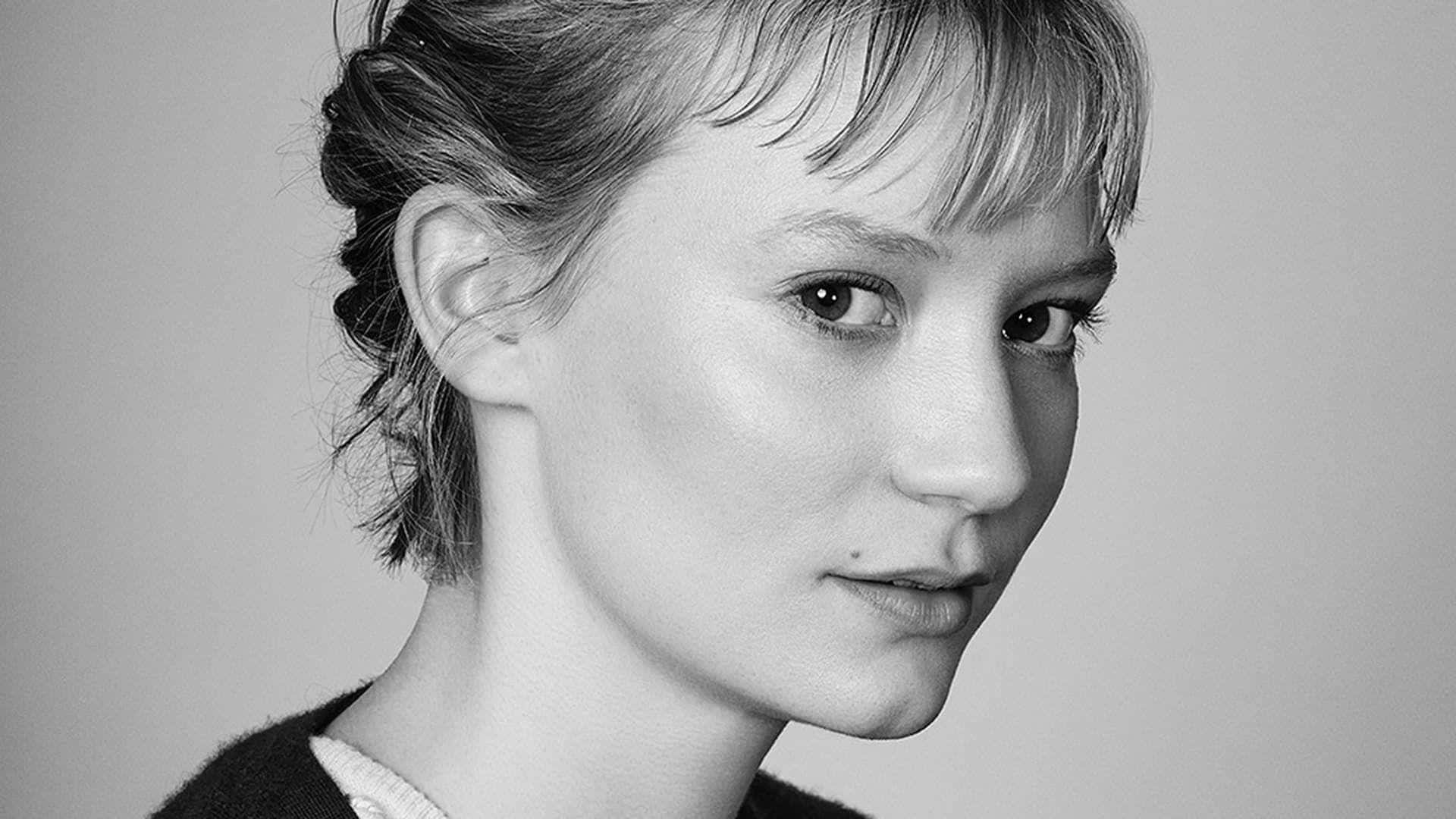 Mia Wasikowska, black and white portrait, short hair, Full HD Desktop Wallpaper