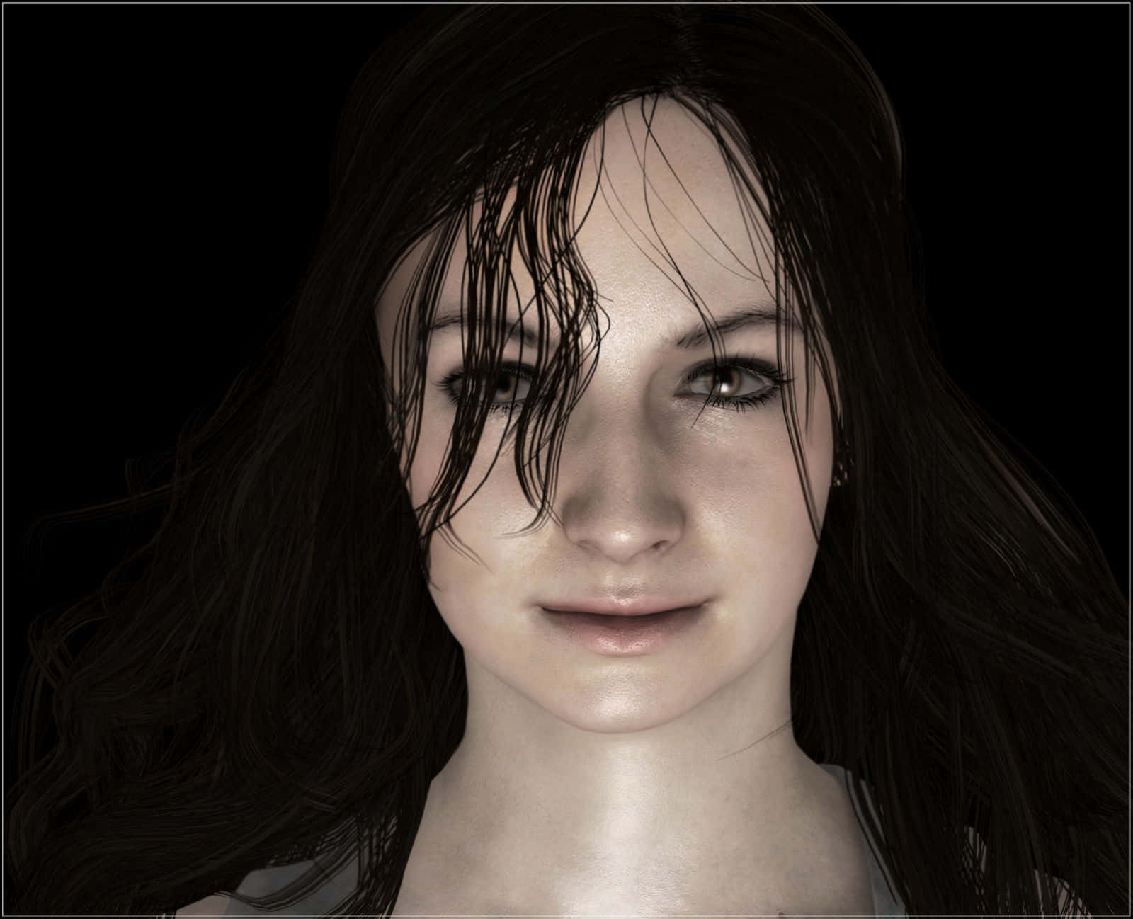 Mia Winters, wet dark hair, black background, HD Desktop Wallpaper