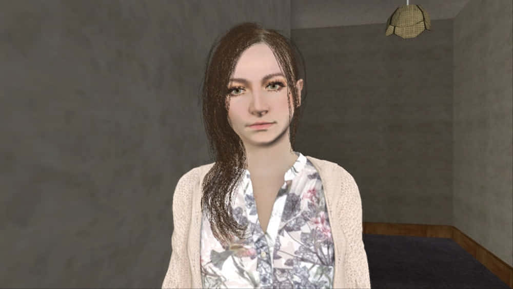 Mia Winters, floral shirt, beige cardigan, SD Desktop Wallpaper