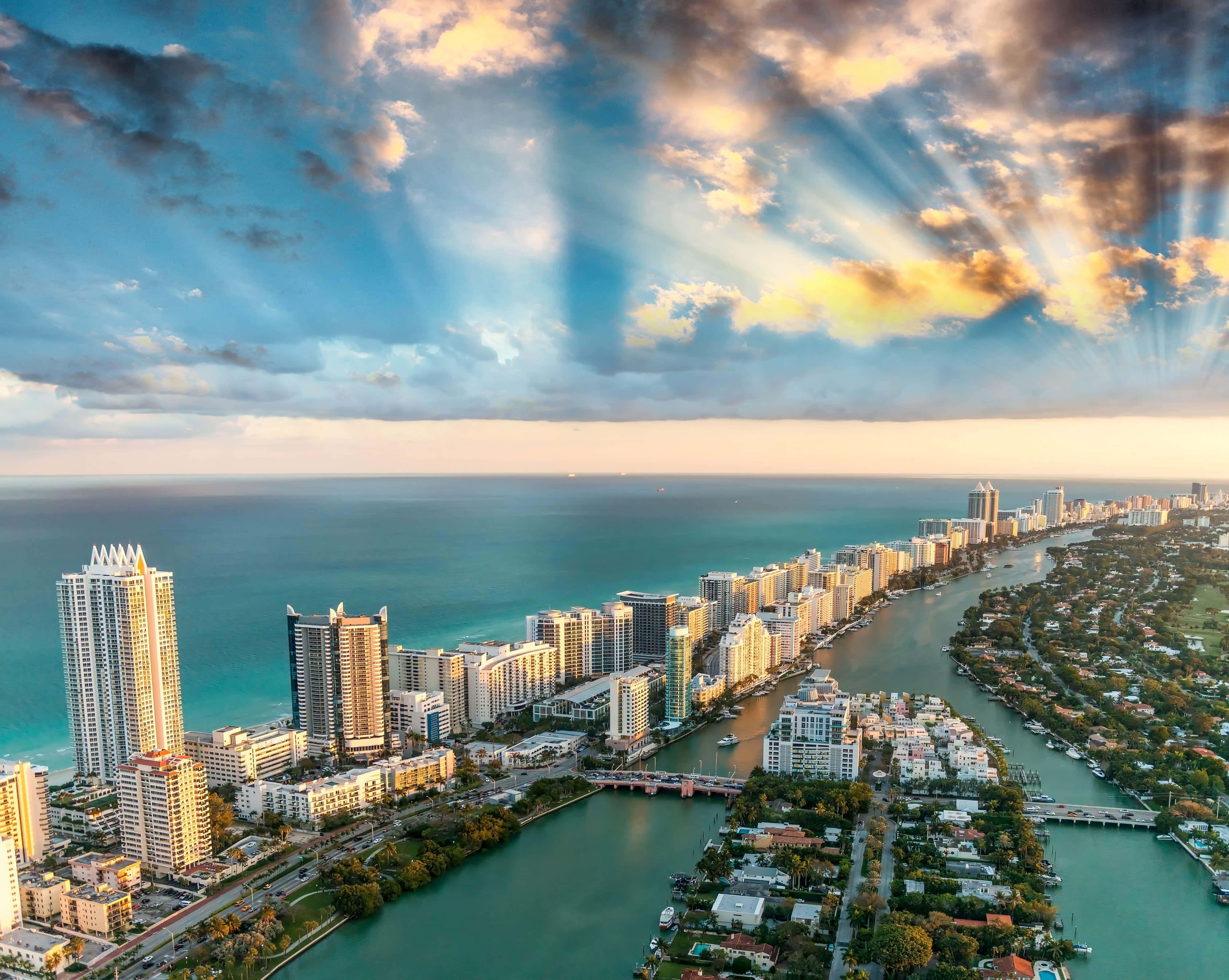 Miami, 4K Resolution, sun rays, 4K Desktop Wallpaper